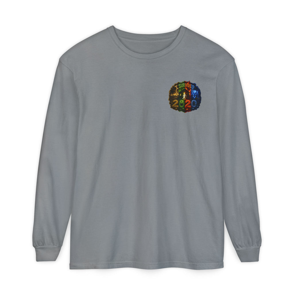 I Survived 2020 — "No Signal" Test Pattern Tee Alien Broadcast Finale Summer Premiere Garment-Dyed Long Sleeve T-Shirt