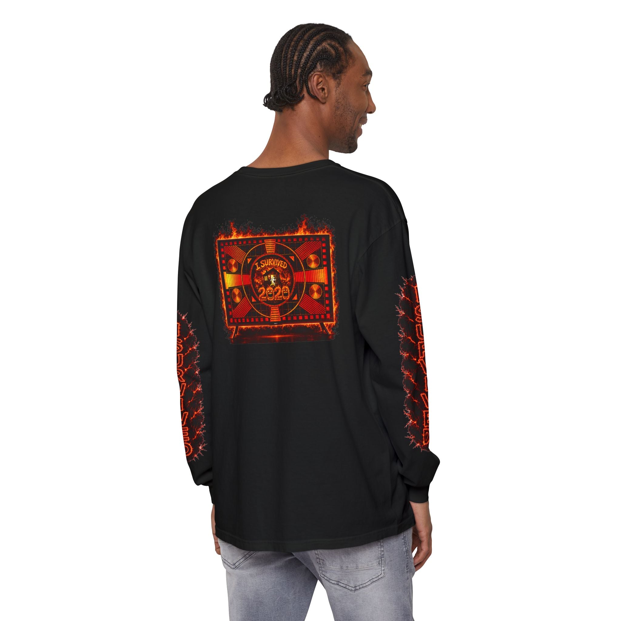 I Survived 2020 — "Please Stand By" Test Pattern Tee Special Edition Wildfire Signal Edition Summer Premiere Unisex Garment-Dyed Long Sleeve T-Shirt