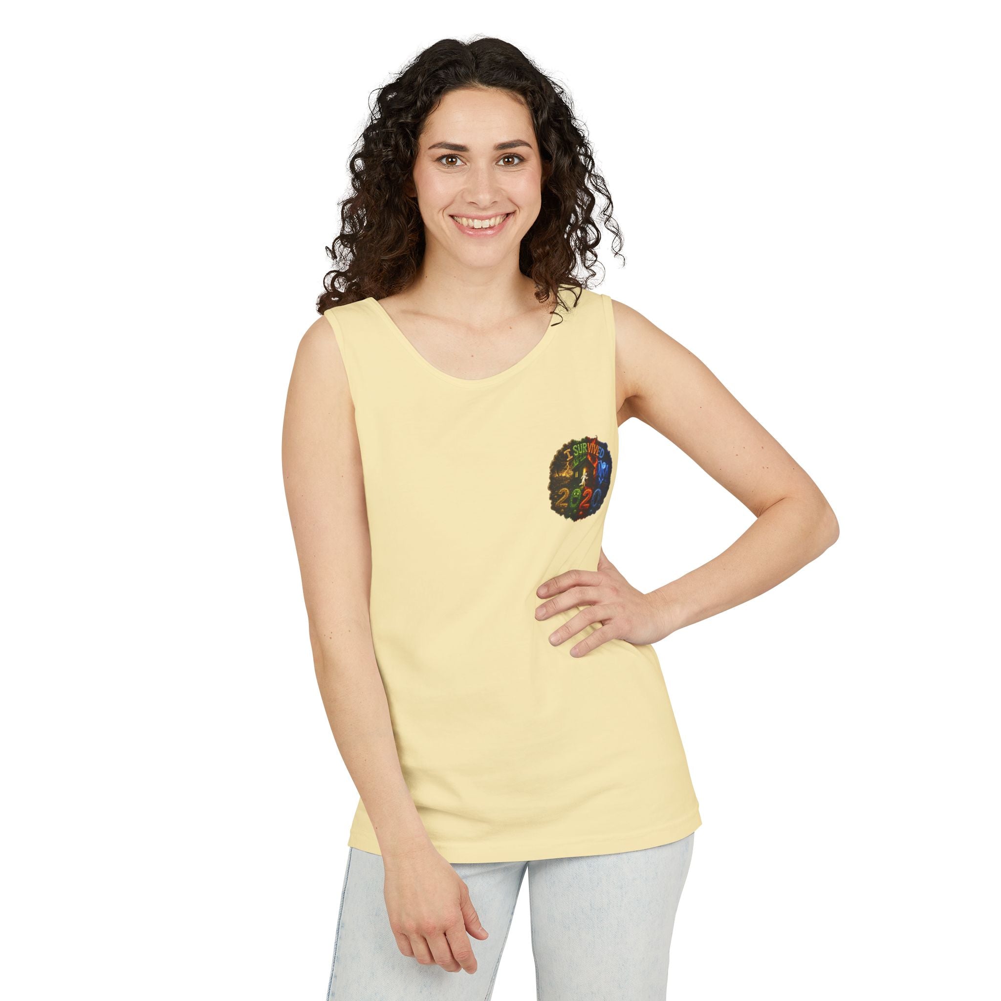 I Survived 2020 — "No Signal" Test Pattern Tee Alien Broadcast Finale Summer Premiere Unisex Garment-Dyed Tank Top
