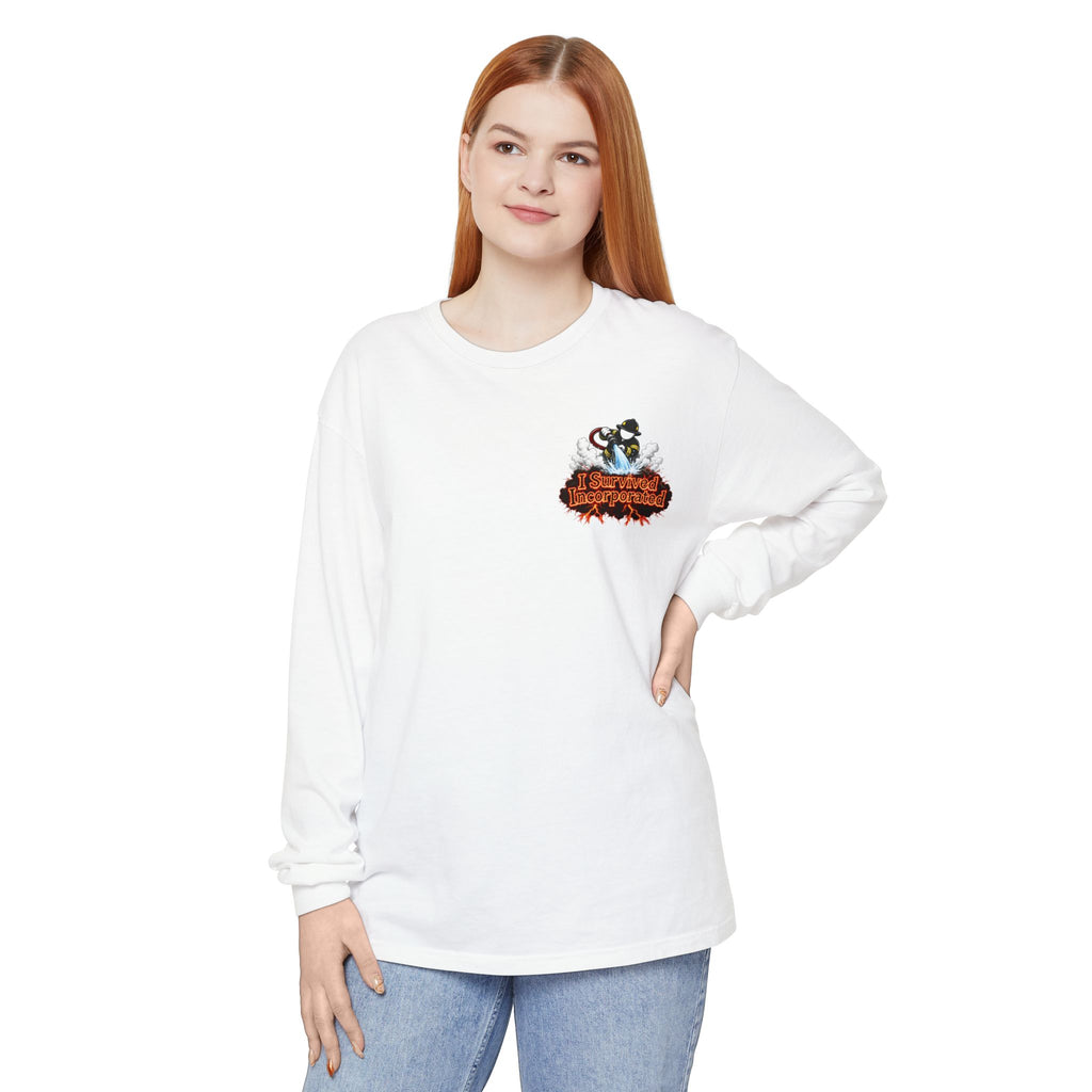 I Survived 2020 — "Please Stand By" Test Pattern Tee Wildfire Signal Edition Summer Premiere Unisex Garment-Dyed Long Sleeve T-Shirt