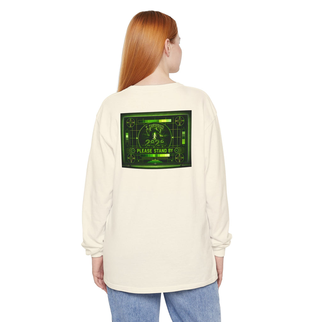 I Survived 2020 — "Please Stand By" Test Pattern Toxic Signal Tee Summer Premiere Unisex Garment-Dyed Long Sleeve T-Shirt