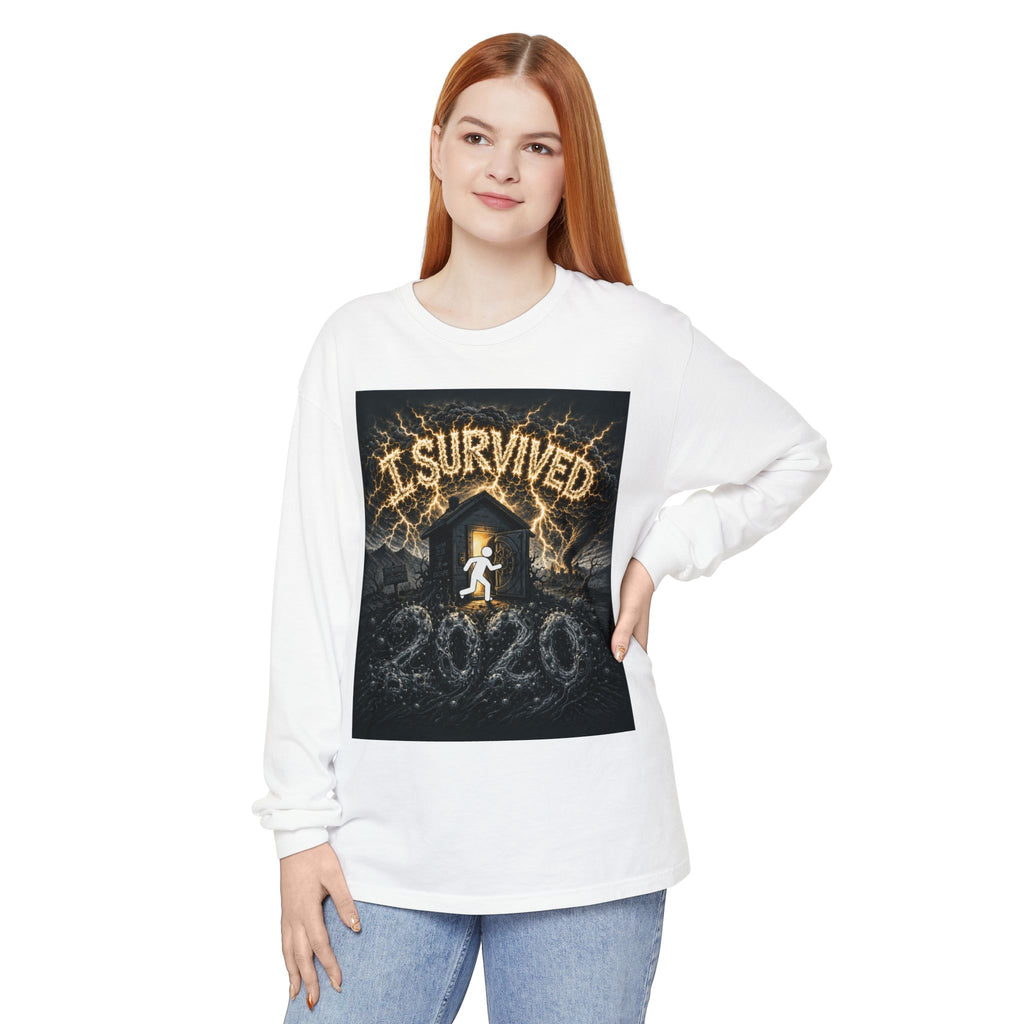 I Survived 2020 — Original Design Teaser Tee | Season 1 Premiere Drop Unisex Garment-dyed Long Sleeve T-Shirt