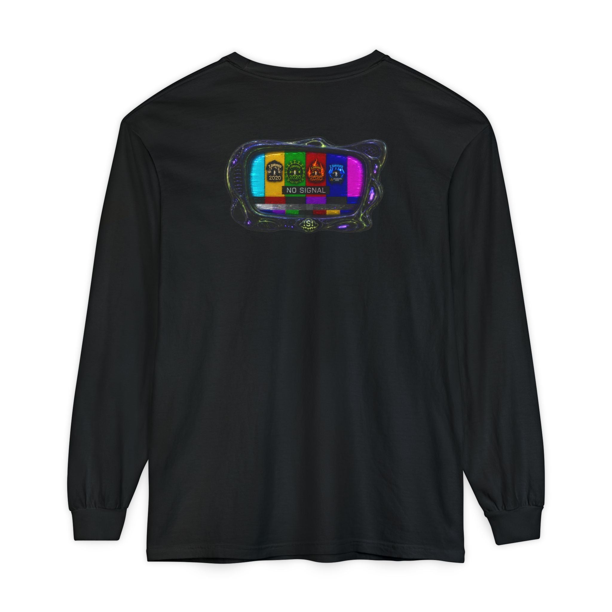 I Survived 2020 — "No Signal" Test Pattern Tee Alien Broadcast Finale Summer Premiere Garment-Dyed Long Sleeve T-Shirt