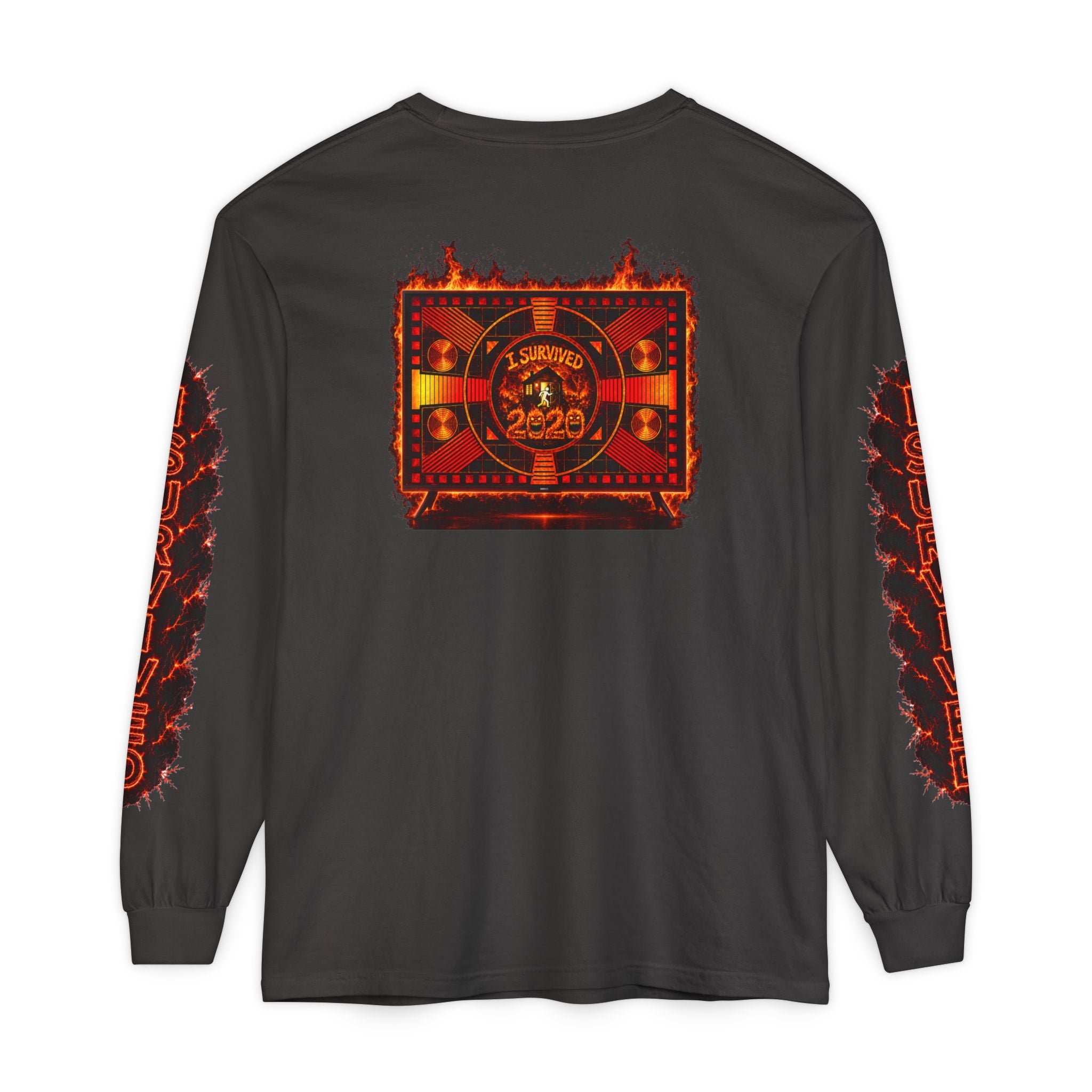 I Survived 2020 — "Please Stand By" Test Pattern Tee Special Edition Wildfire Signal Edition Summer Premiere Unisex Garment-Dyed Long Sleeve T-Shirt