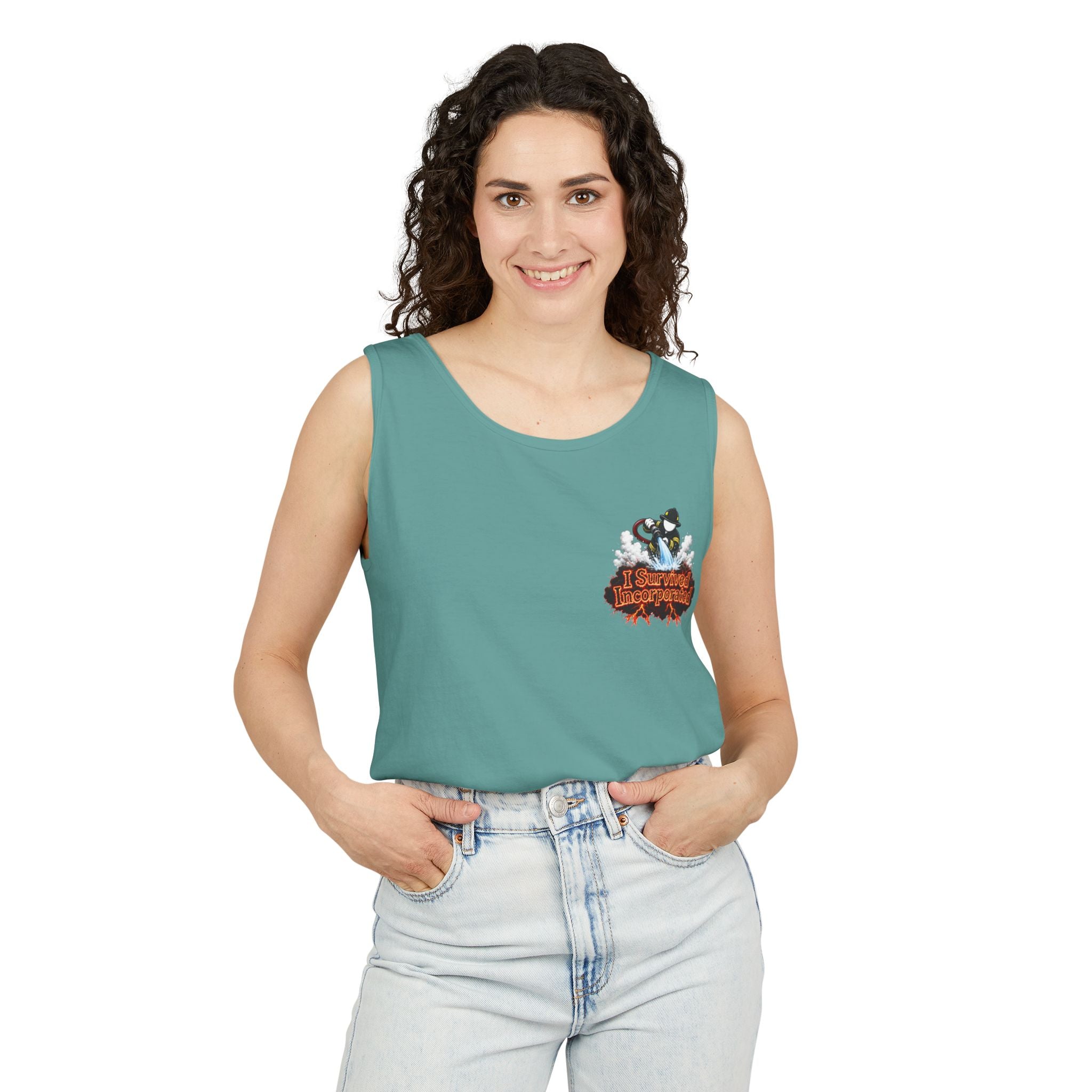 I Survived 2020 — "Please Stand By" Test Pattern Tee Wildfire Signal Edition Summer Premiere Unisex Garment-Dyed Tank Top
