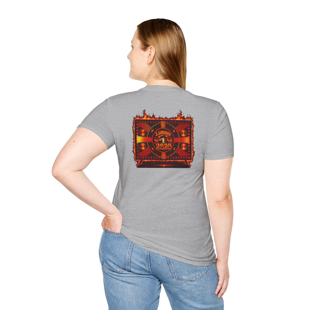 I Survived 2020 — "Please Stand By" Test Pattern Tee Wildfire Signal Edition Summer Premiere Unisex Softstyle T-Shirt