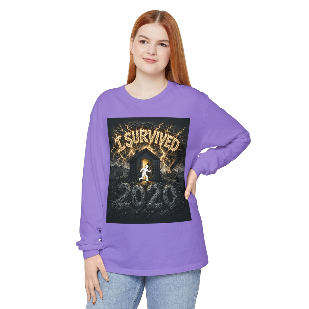 I Survived 2020 — Original Design Teaser Tee | Season 1 Premiere Drop Unisex Garment-dyed Long Sleeve T-Shirt