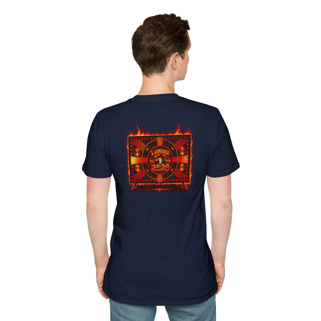 I Survived 2020 — "Please Stand By" Test Pattern Tee Wildfire Signal Edition Summer Premiere Unisex Softstyle T-Shirt