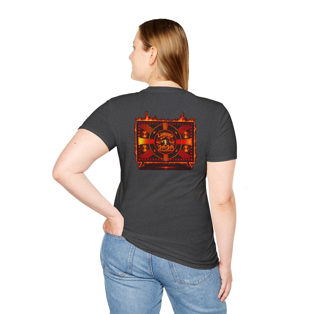 I Survived 2020 — "Please Stand By" Test Pattern Tee Wildfire Signal Edition Summer Premiere Unisex Softstyle T-Shirt