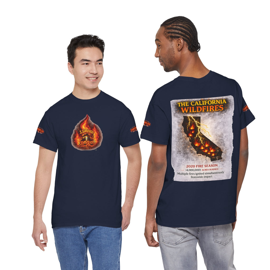 I Survived 2020 — WILDFIRES S2:E3: Director's Cut Special Edition "The California Wildfires" Memorial Unisex Heavy Cotton Tee