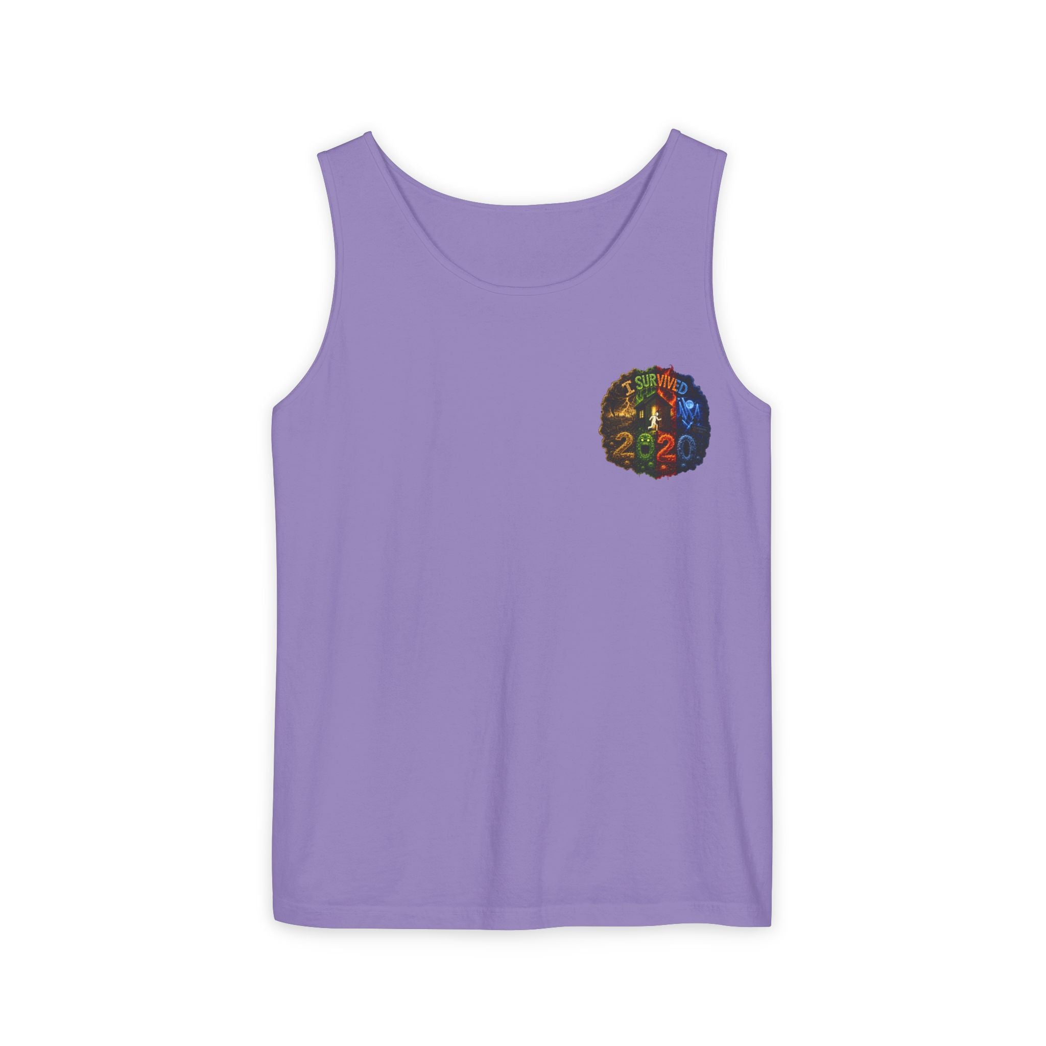 I Survived 2020 — "No Signal" Test Pattern Tee Alien Broadcast Finale Summer Premiere Unisex Garment-Dyed Tank Top