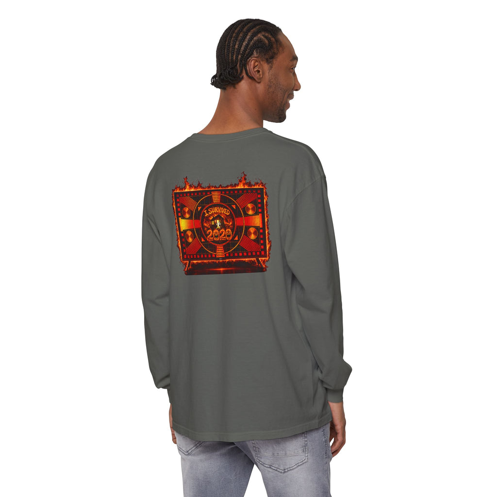 I Survived 2020 — "Please Stand By" Test Pattern Tee Wildfire Signal Edition Summer Premiere Unisex Garment-Dyed Long Sleeve T-Shirt