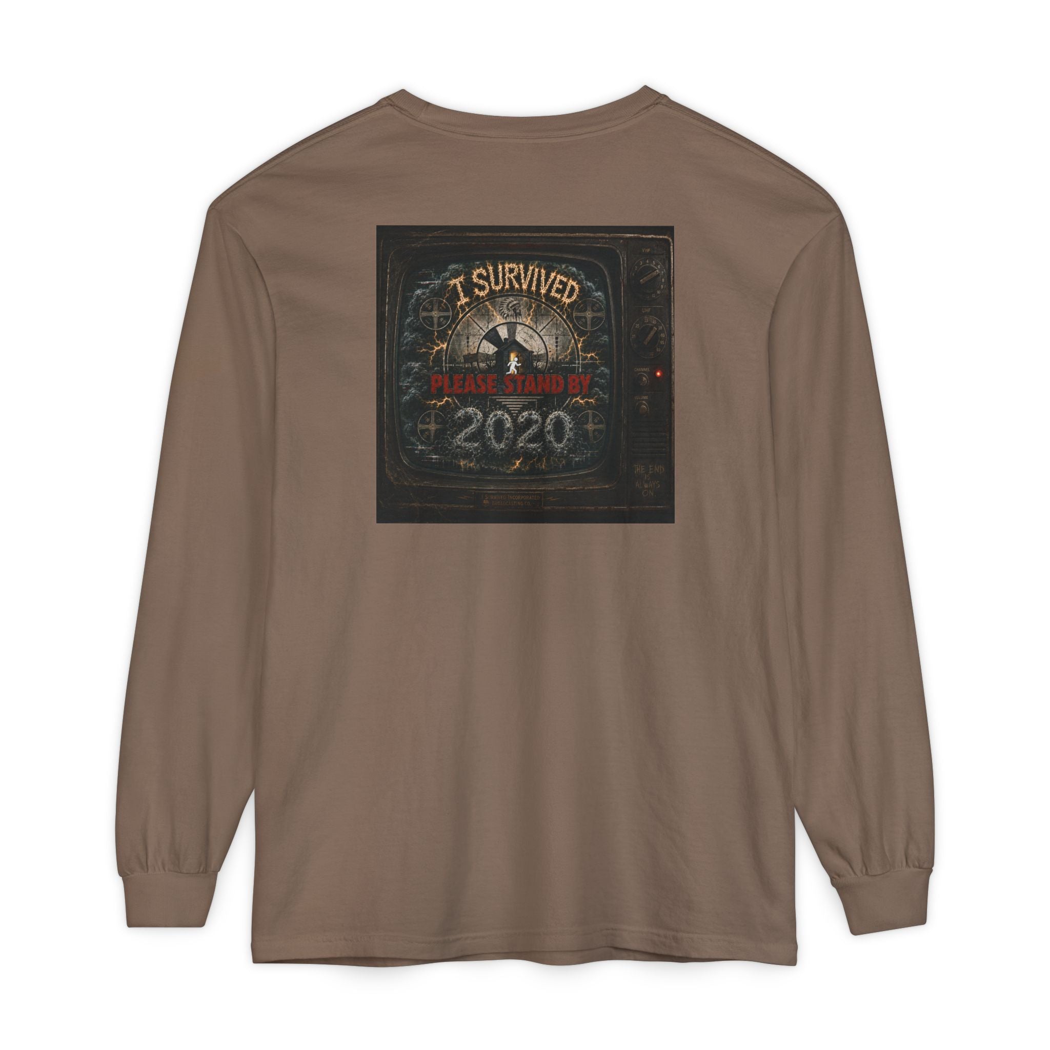 I Survived 2020 — "Please Stand By" Test Pattern Tee Summer Premier Unisex Garment-Dyed Long Sleeve T-Shirt