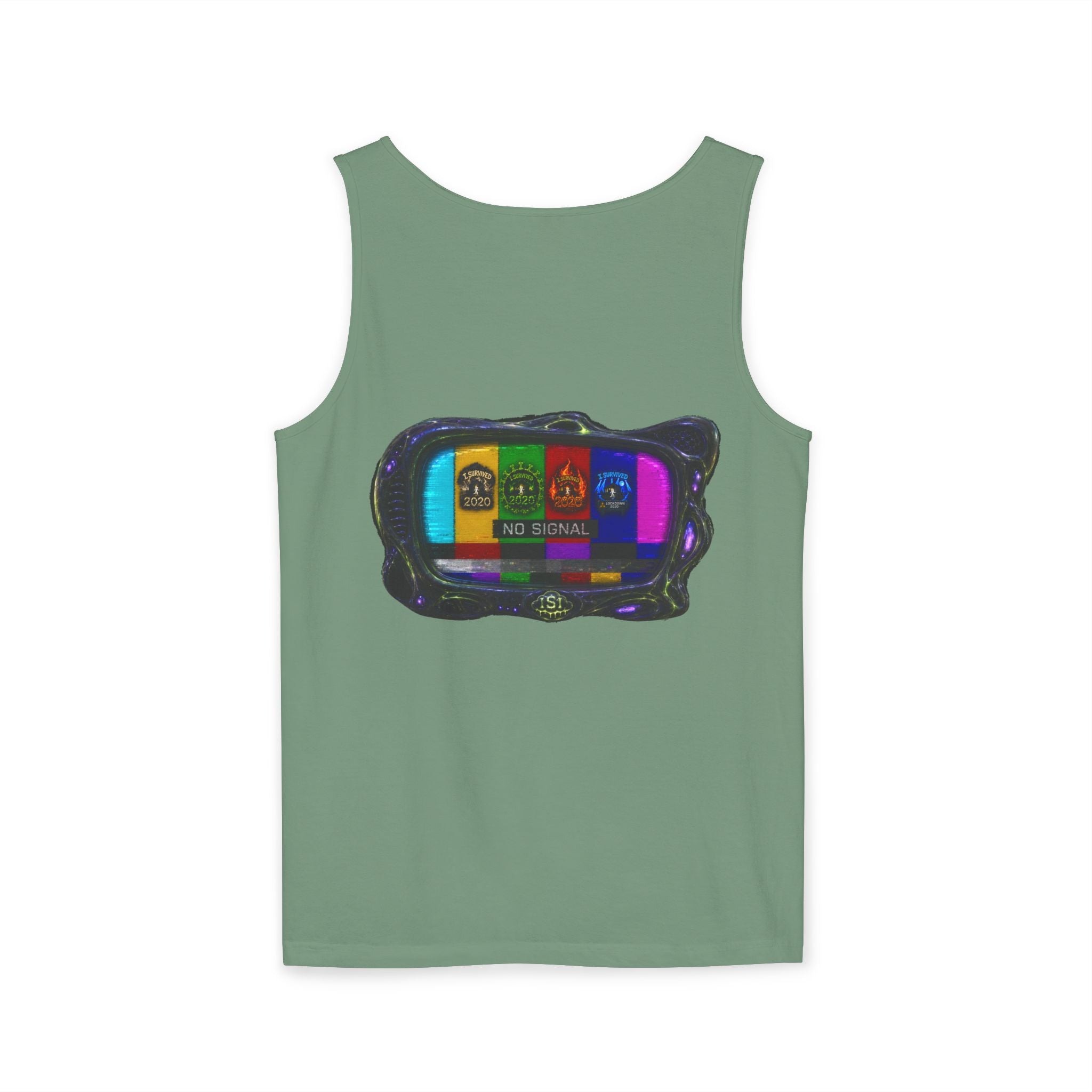 I Survived 2020 — "No Signal" Test Pattern Tee Alien Broadcast Finale Summer Premiere Unisex Garment-Dyed Tank Top