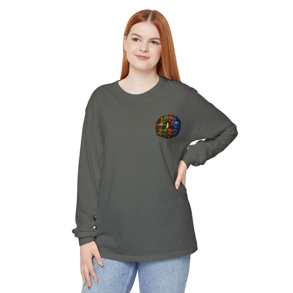 I Survived 2020 — "No Signal" Test Pattern Tee Alien Broadcast Finale Summer Premiere Garment-Dyed Long Sleeve T-Shirt