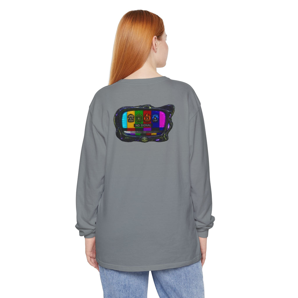 I Survived 2020 — "No Signal" Test Pattern Tee Alien Broadcast Finale Summer Premiere Garment-Dyed Long Sleeve T-Shirt