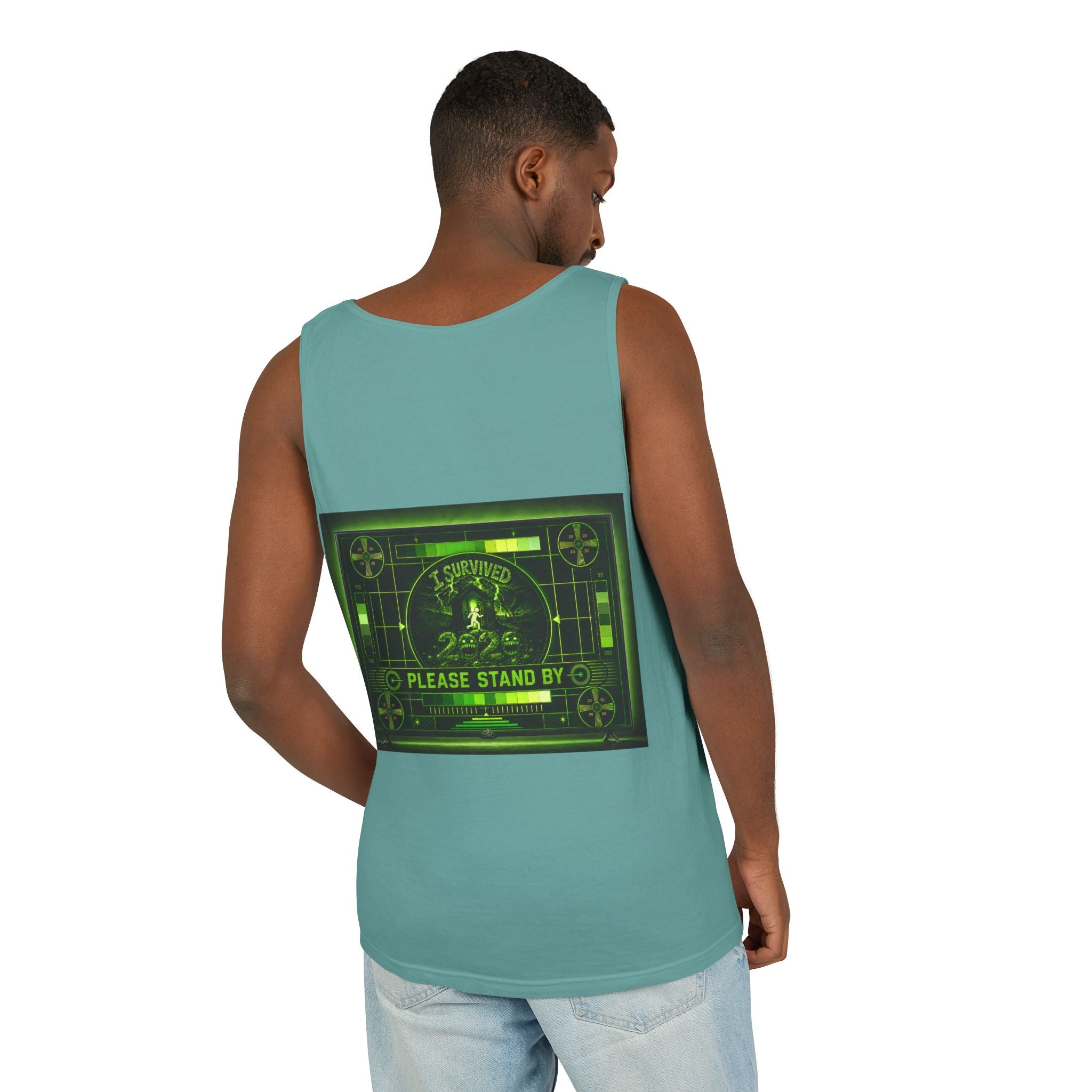 I Survived 2020 — "Please Stand By" Test Pattern Toxic Signal Tee Summer Premiere Unisex Garment-Dyed Tank Top