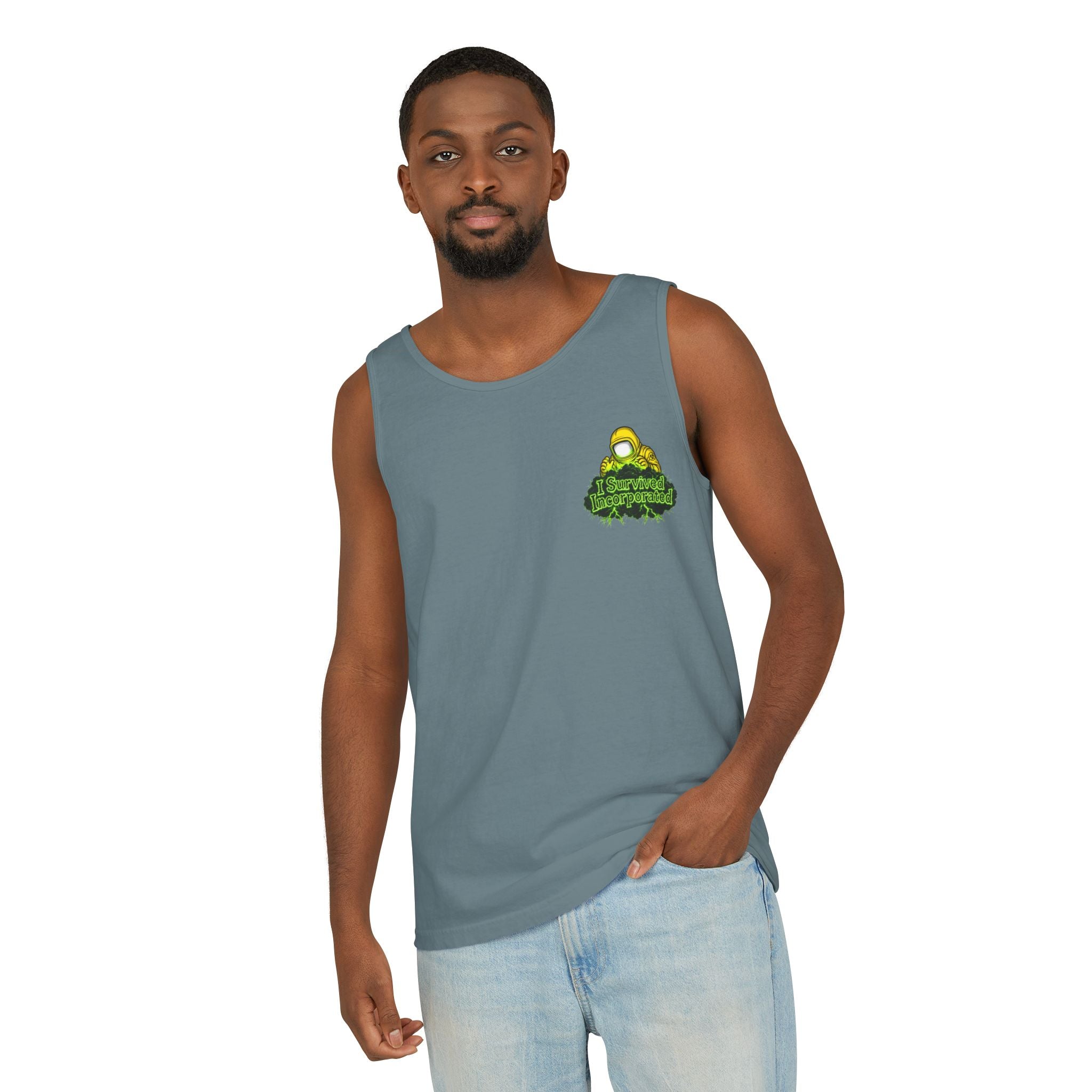 I Survived 2020 — "Please Stand By" Test Pattern Toxic Signal Tee Summer Premiere Unisex Garment-Dyed Tank Top