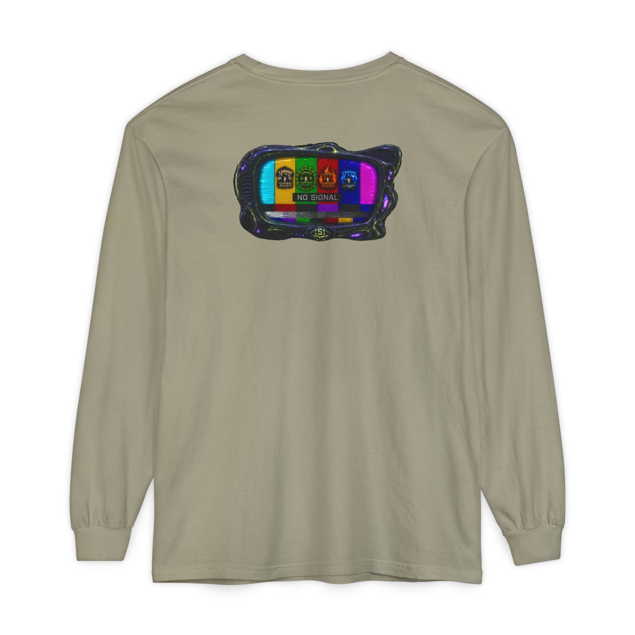 I Survived 2020 — "No Signal" Test Pattern Tee Alien Broadcast Finale Summer Premiere Garment-Dyed Long Sleeve T-Shirt
