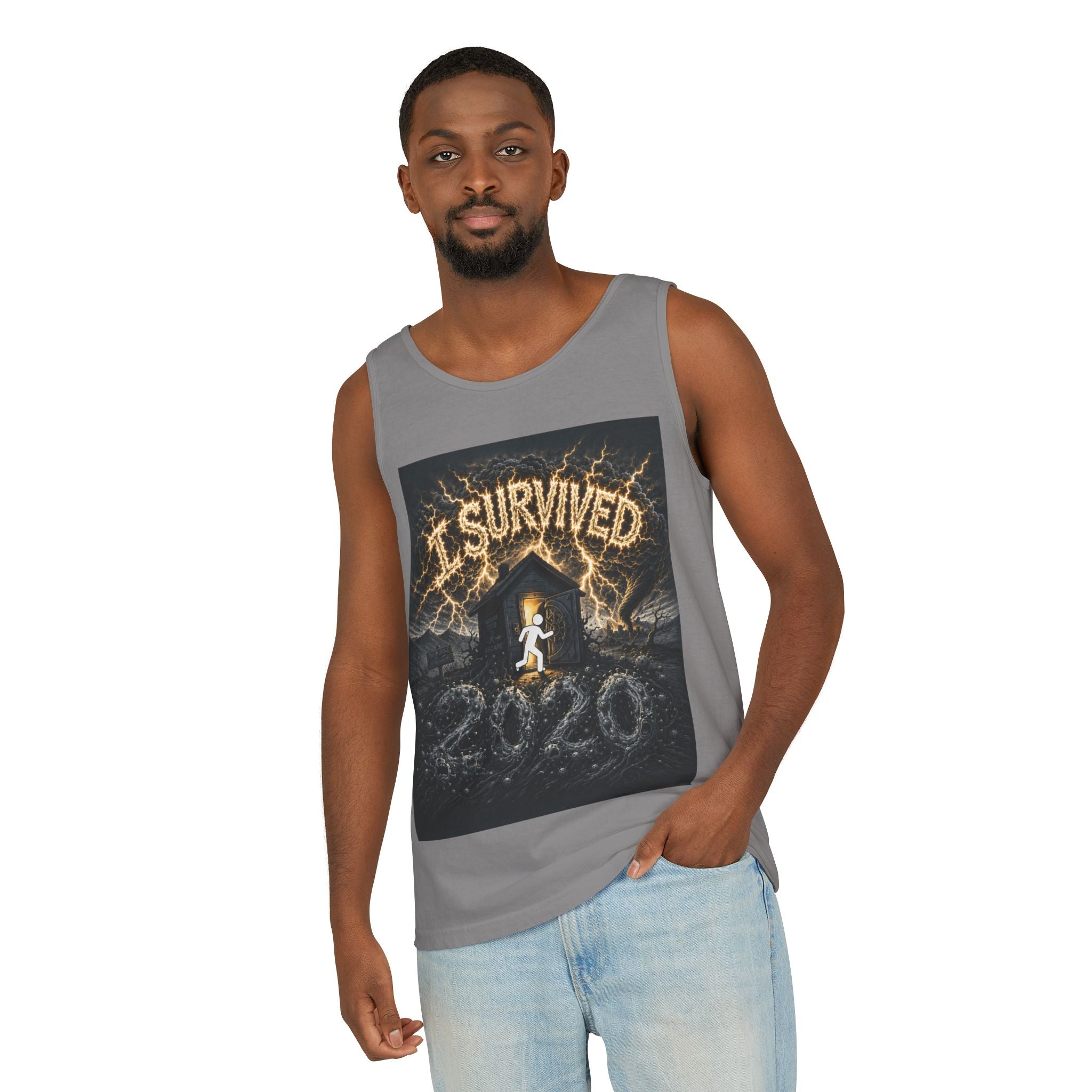 I Survived 2020 — Original Design Teaser Tee | Season 1 Premiere Drop Unisex Garment-Dyed Tank Top