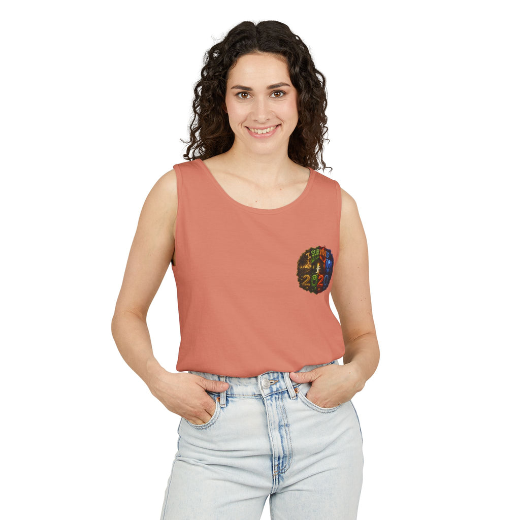 I Survived 2020 — "No Signal" Test Pattern Tee Alien Broadcast Finale Summer Premiere Unisex Garment-Dyed Tank Top