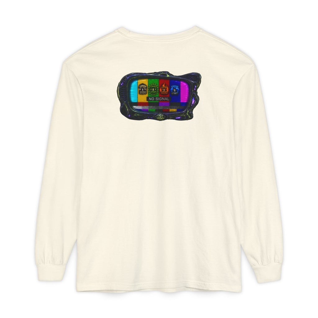 I Survived 2020 — "No Signal" Test Pattern Tee Alien Broadcast Finale Summer Premiere Garment-Dyed Long Sleeve T-Shirt