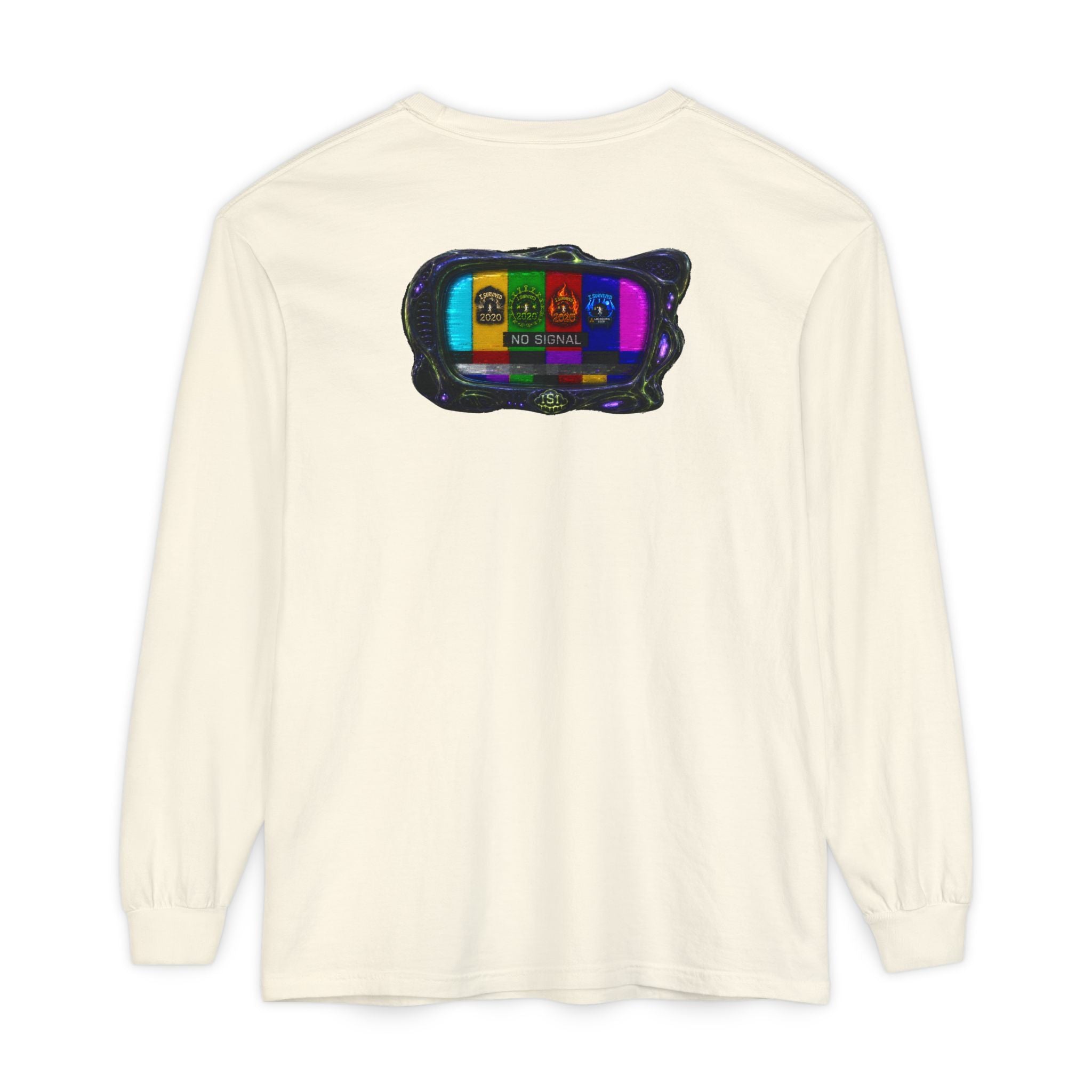 I Survived 2020 — "No Signal" Test Pattern Tee Alien Broadcast Finale Summer Premiere Garment-Dyed Long Sleeve T-Shirt