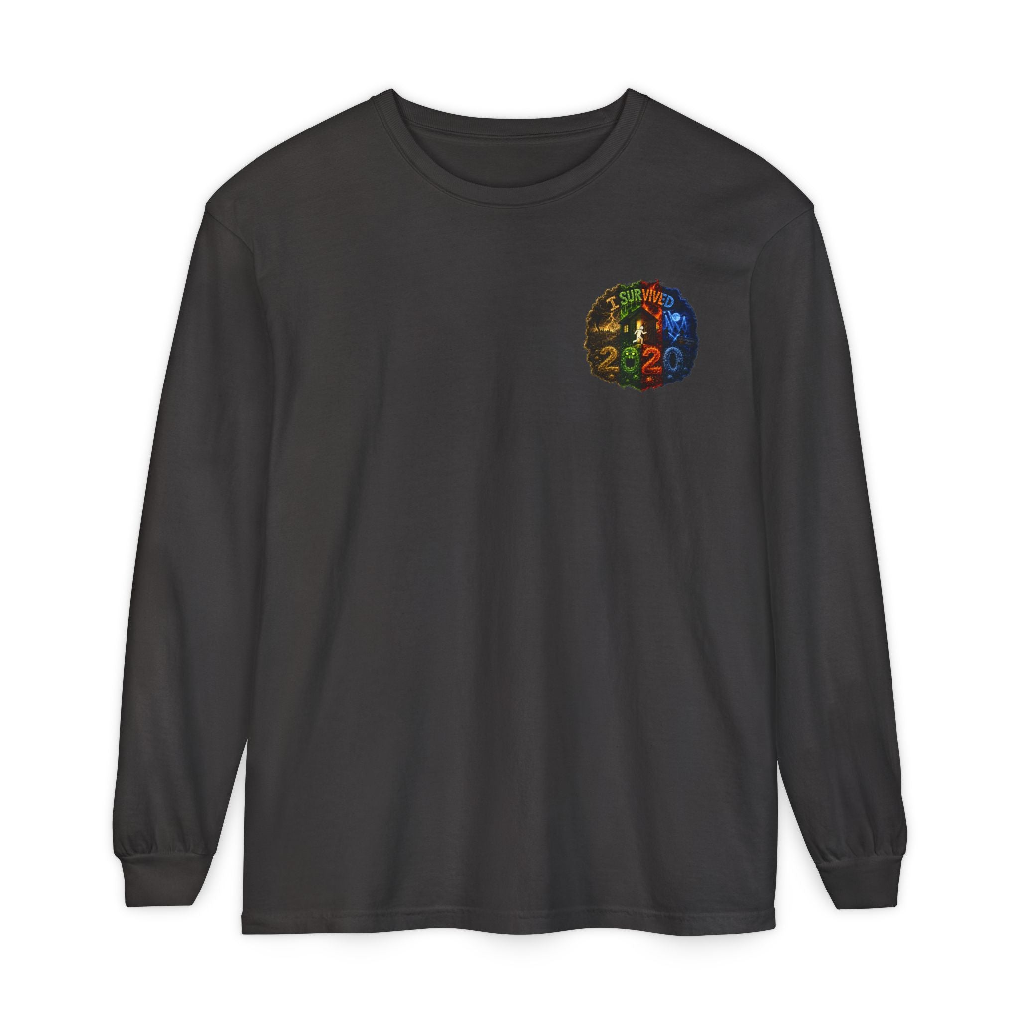 I Survived 2020 — "No Signal" Test Pattern Tee Alien Broadcast Finale Summer Premiere Garment-Dyed Long Sleeve T-Shirt