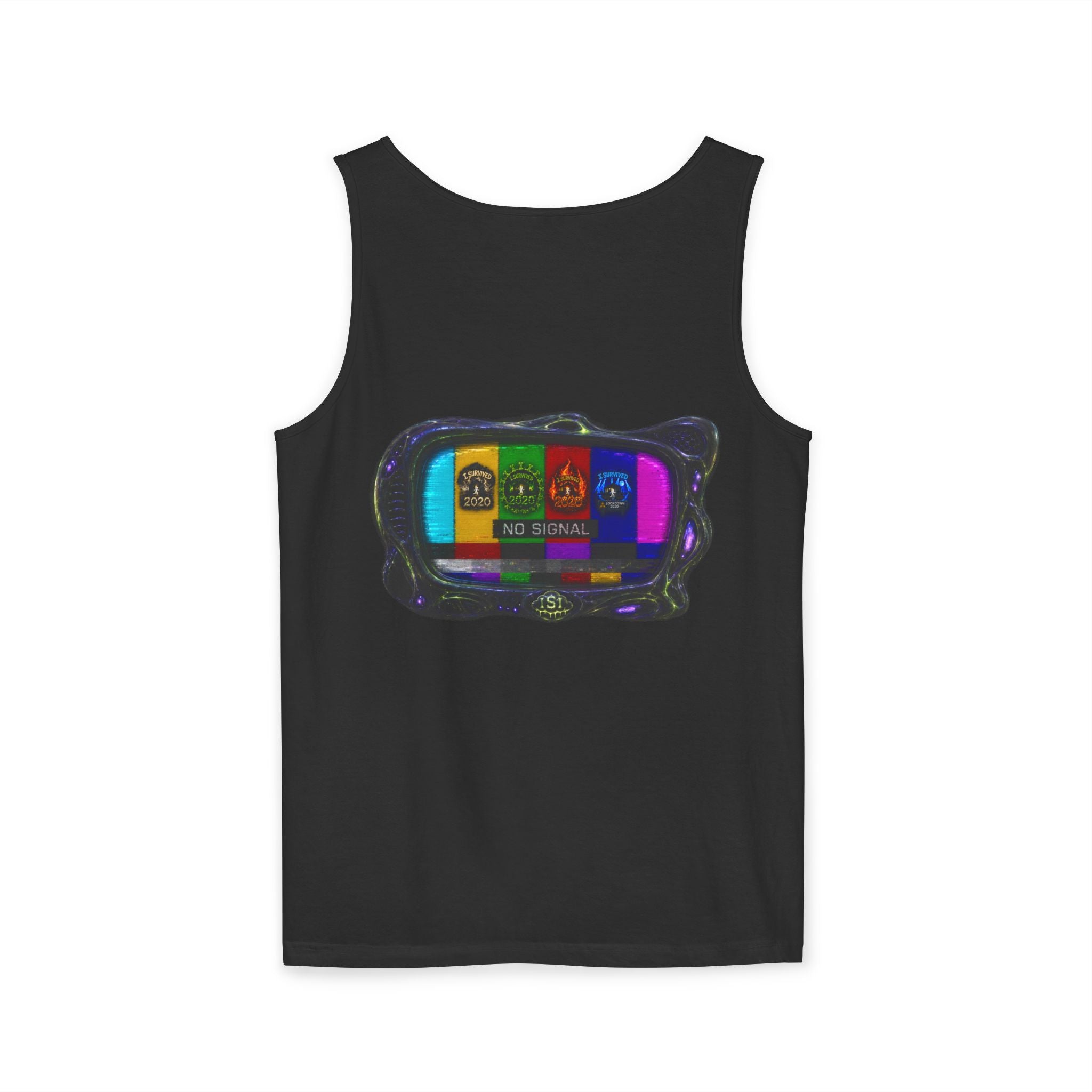 I Survived 2020 — "No Signal" Test Pattern Tee Alien Broadcast Finale Summer Premiere Unisex Garment-Dyed Tank Top