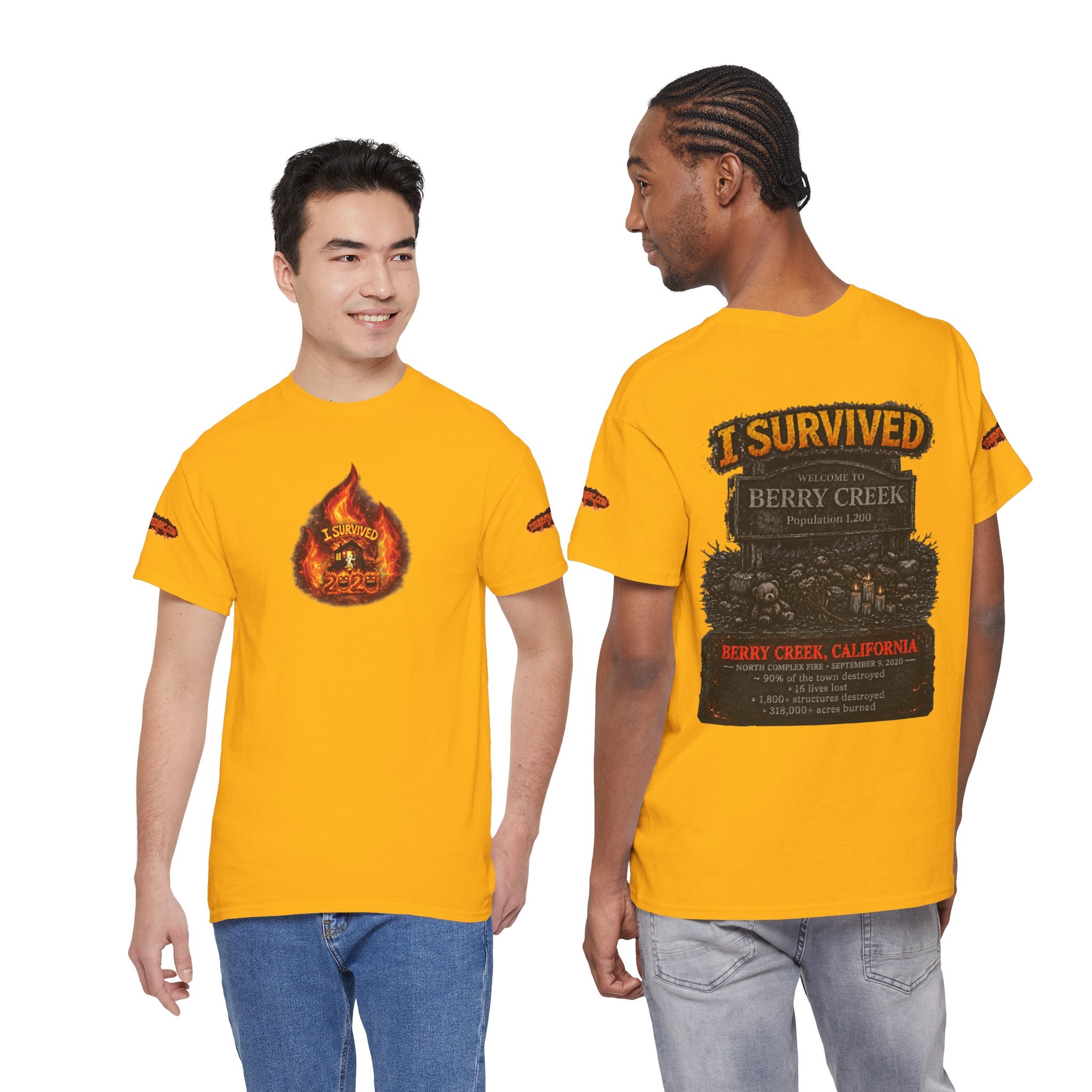 I Survived 2020 — WILDFIRES S2:E1: Director's Cut Special Edition "Berry Creek" Memorial Unisex Heavy Cotton Tee
