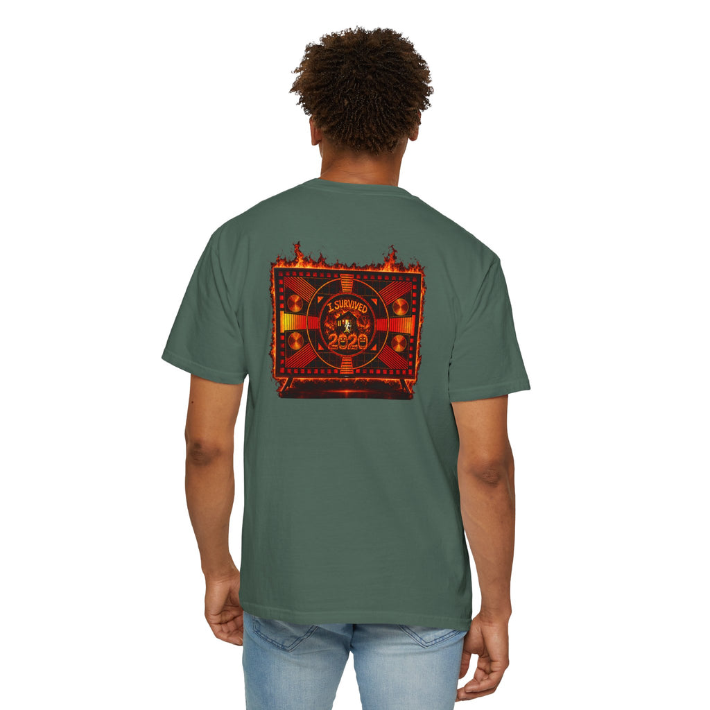 I Survived 2020 — "Please Stand By" Test Pattern Tee Wildfire Signal Edition Summer Premiere Unisex Garment-Dyed T-shirt