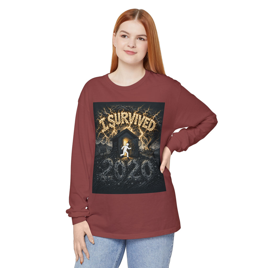 I Survived 2020 — Original Design Teaser Tee | Season 1 Premiere Drop Unisex Garment-dyed Long Sleeve T-Shirt