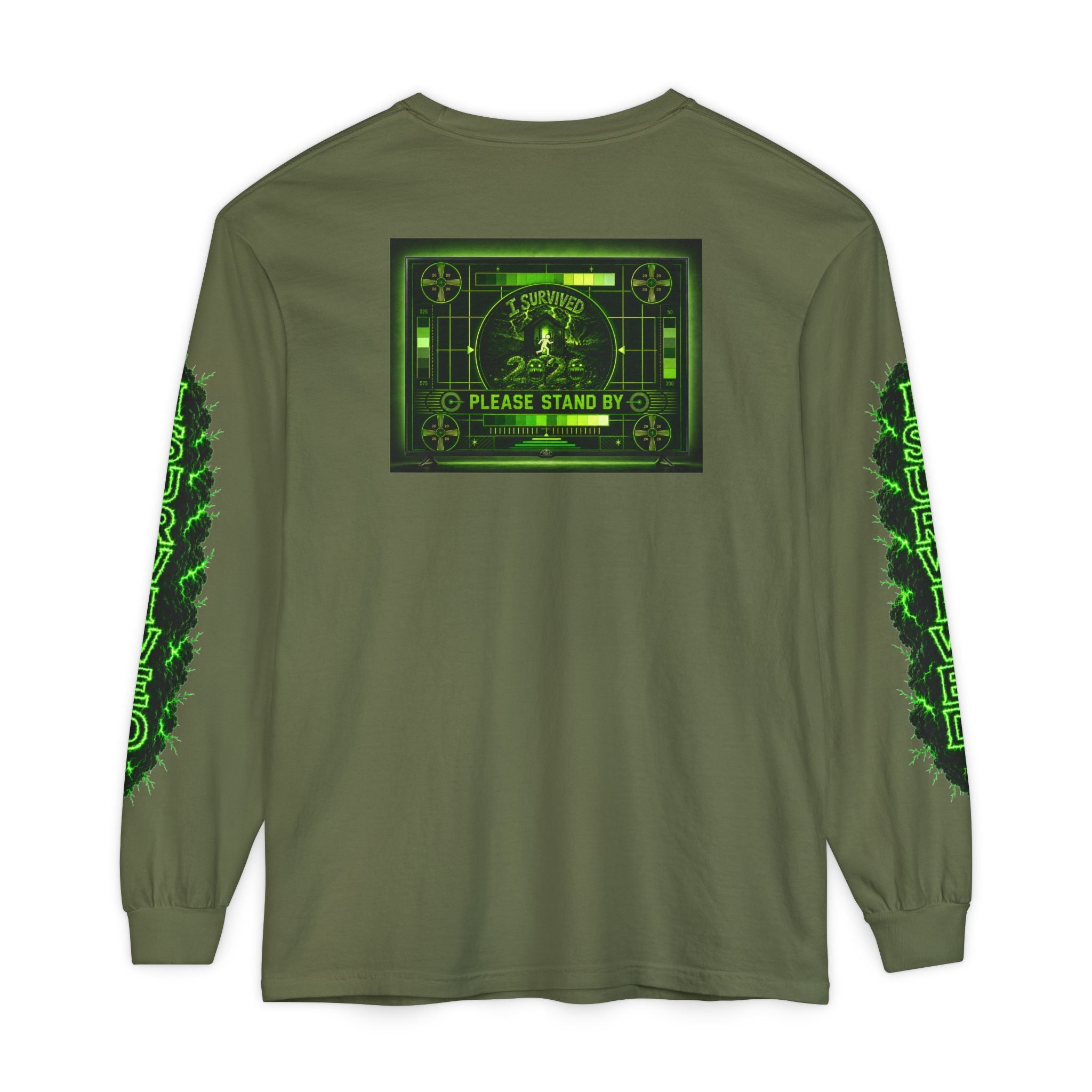 I Survived 2020 — "Please Stand By" Test Pattern Toxic Signal Tee Special Edition Summer Premiere Unisex Garment-Dyed Long Sleeve T-Shirt