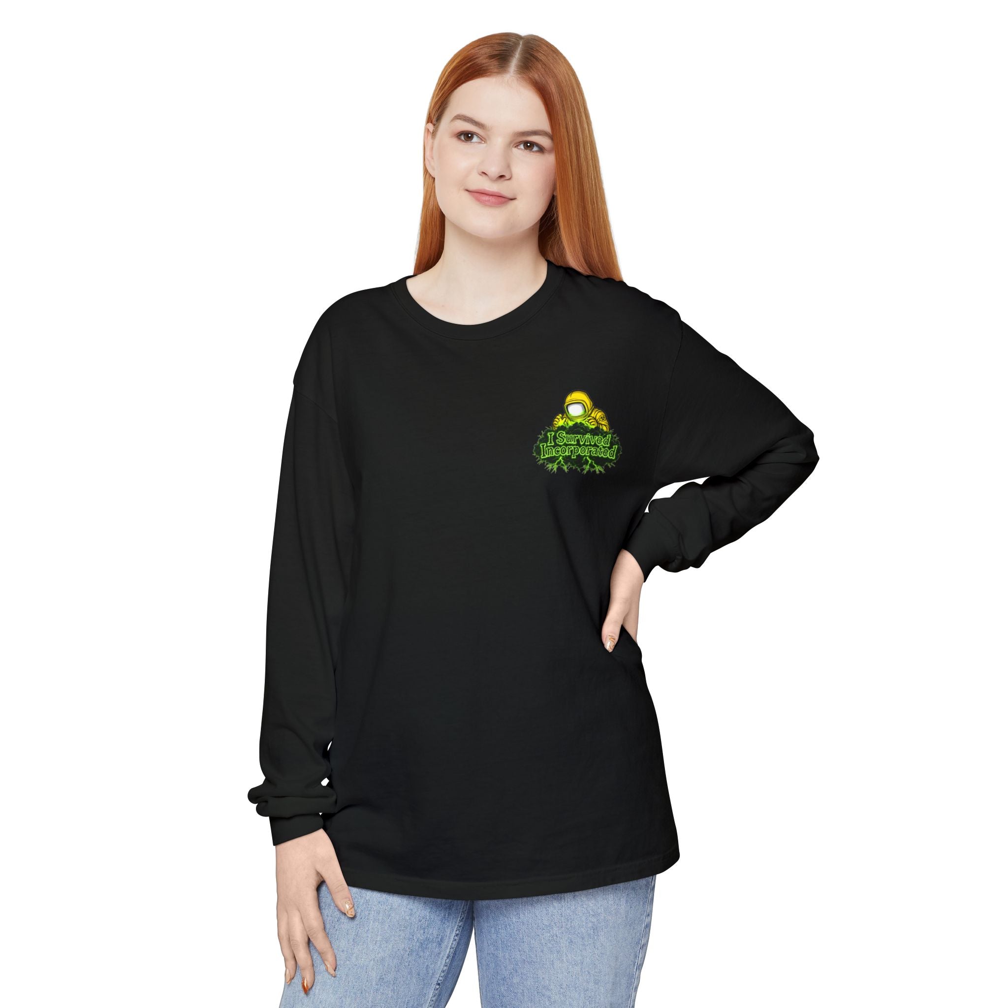 I Survived 2020 — "Please Stand By" Test Pattern Toxic Signal Tee Summer Premiere Unisex Garment-Dyed Long Sleeve T-Shirt