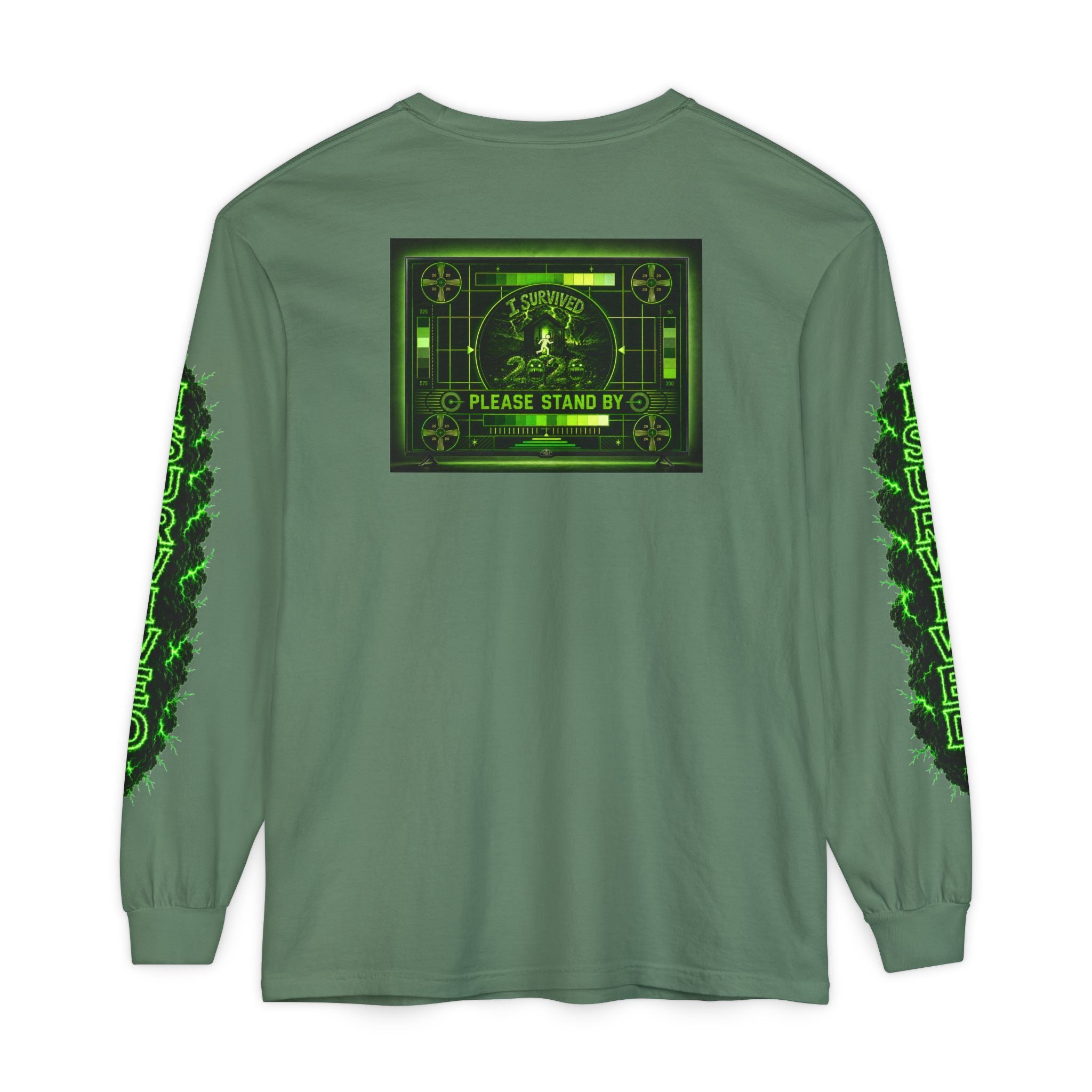 I Survived 2020 — "Please Stand By" Test Pattern Toxic Signal Tee Special Edition Summer Premiere Unisex Garment-Dyed Long Sleeve T-Shirt