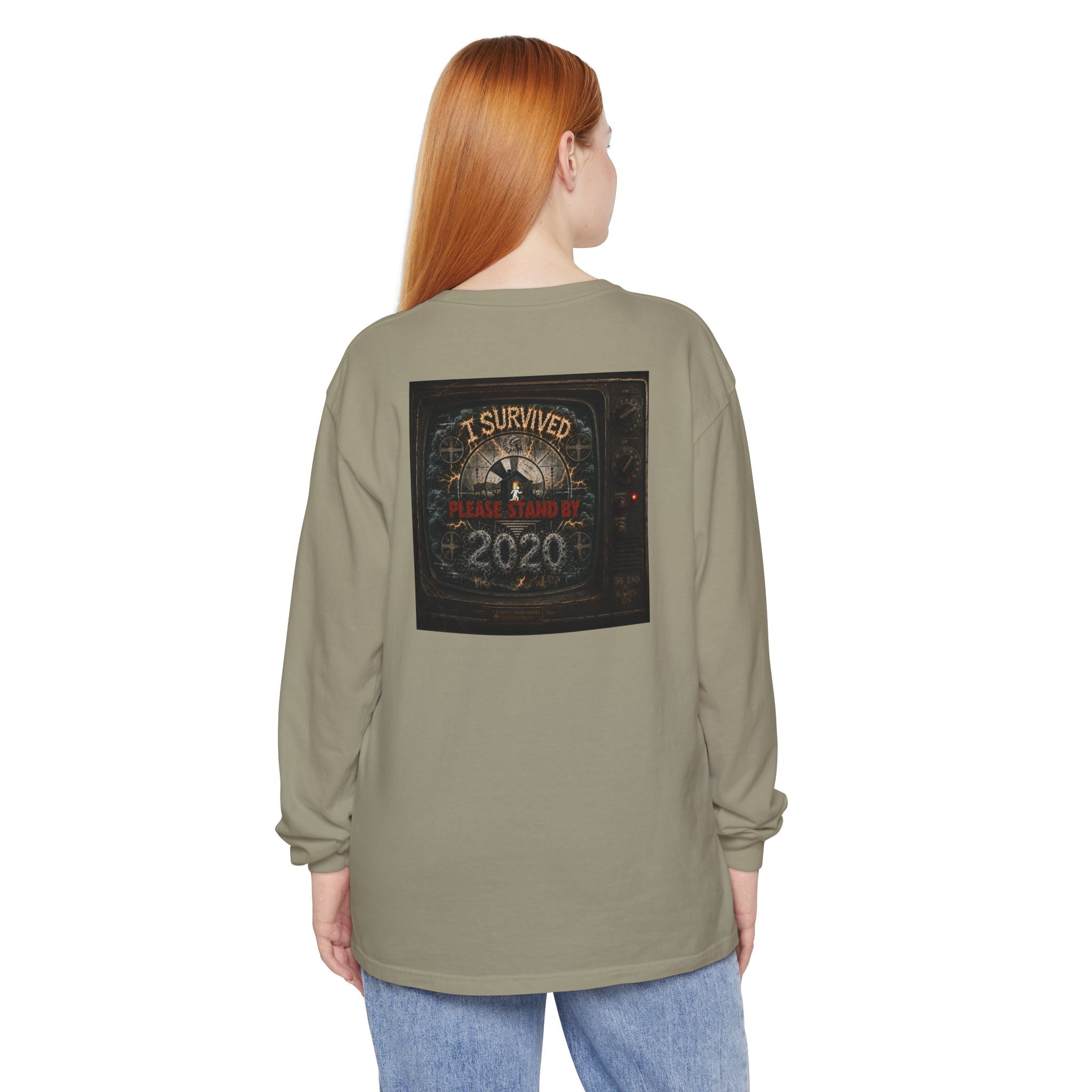 I Survived 2020 — "Please Stand By" Test Pattern Tee Summer Premier Unisex Garment-Dyed Long Sleeve T-Shirt