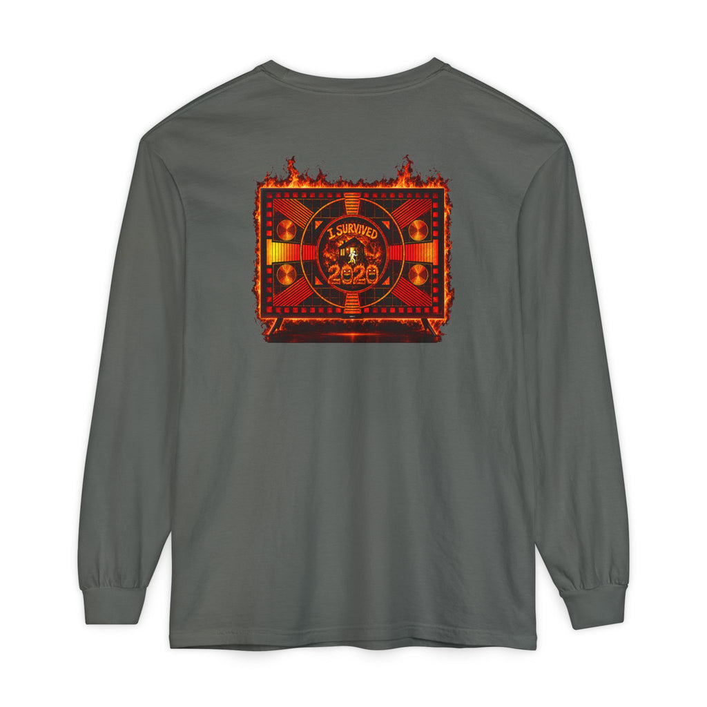 I Survived 2020 — "Please Stand By" Test Pattern Tee Wildfire Signal Edition Summer Premiere Unisex Garment-Dyed Long Sleeve T-Shirt