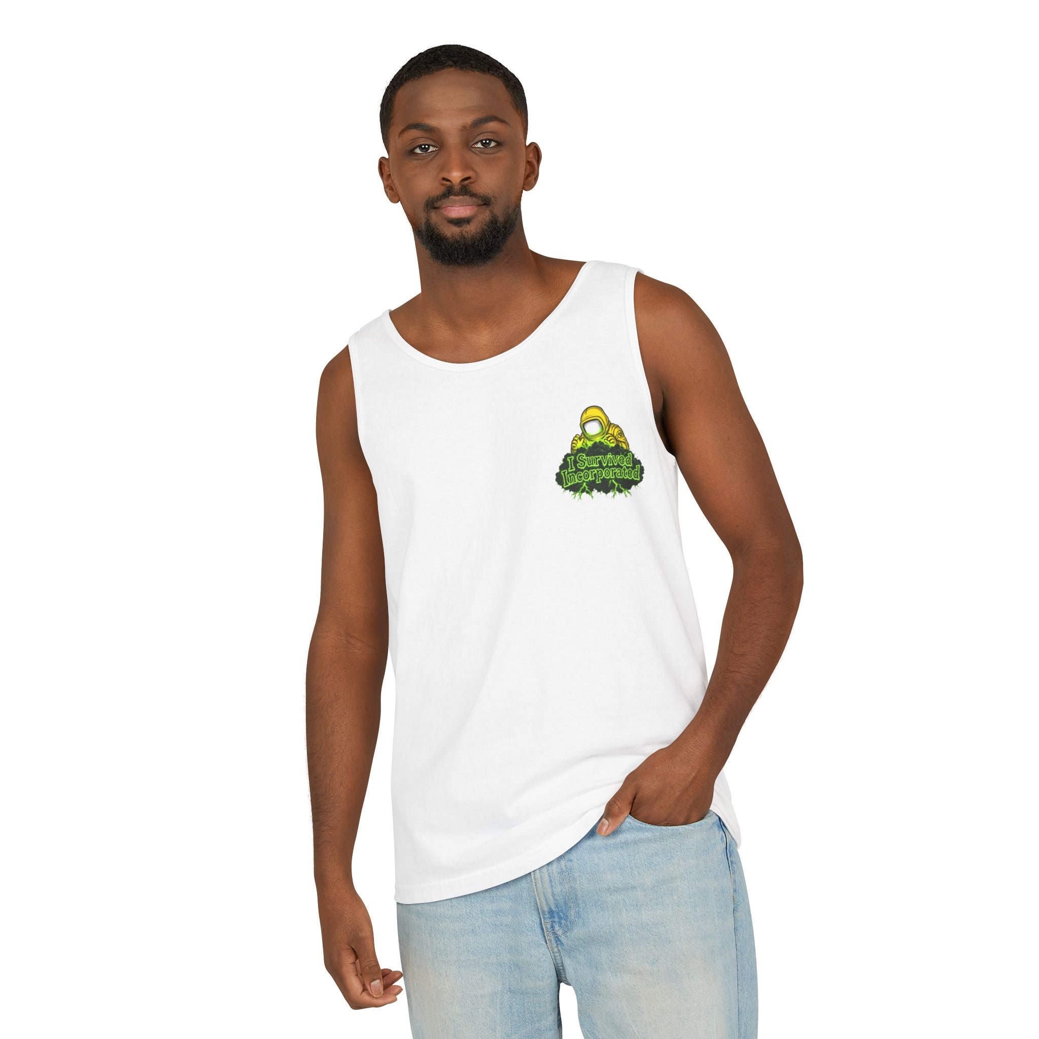 I Survived 2020 — "Please Stand By" Test Pattern Toxic Signal Tee Summer Premiere Unisex Garment-Dyed Tank Top