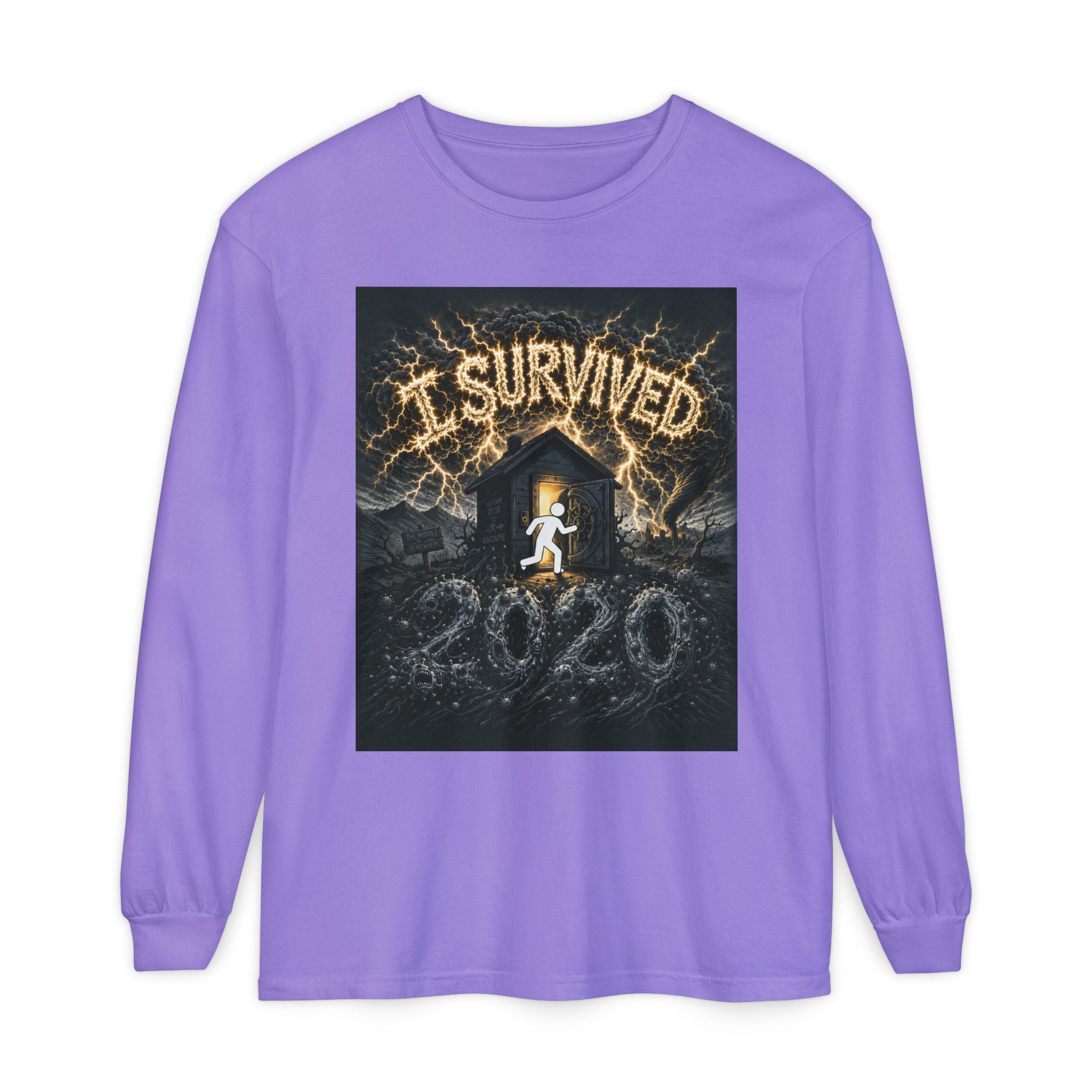 I Survived 2020 — Original Design Teaser Tee | Season 1 Premiere Drop Unisex Garment-dyed Long Sleeve T-Shirt