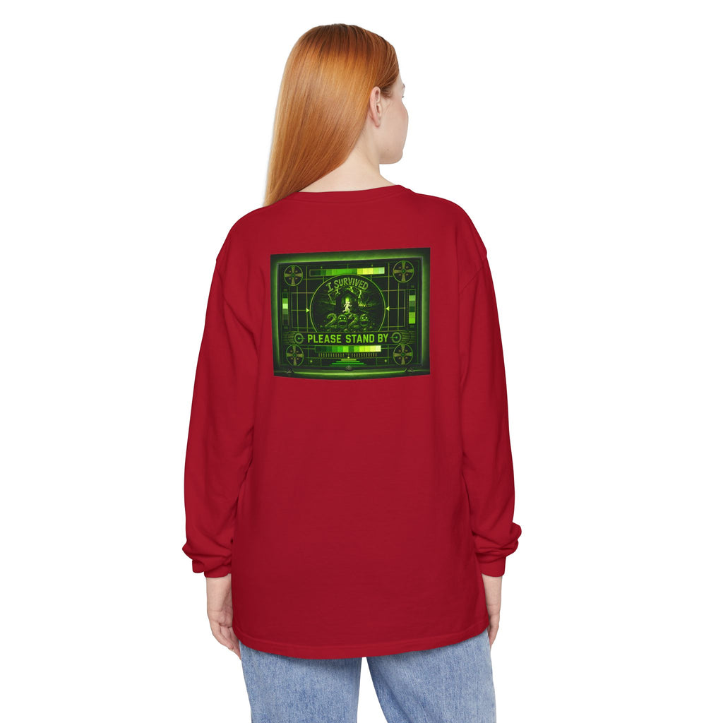 I Survived 2020 — "Please Stand By" Test Pattern Toxic Signal Tee Summer Premiere Unisex Garment-Dyed Long Sleeve T-Shirt