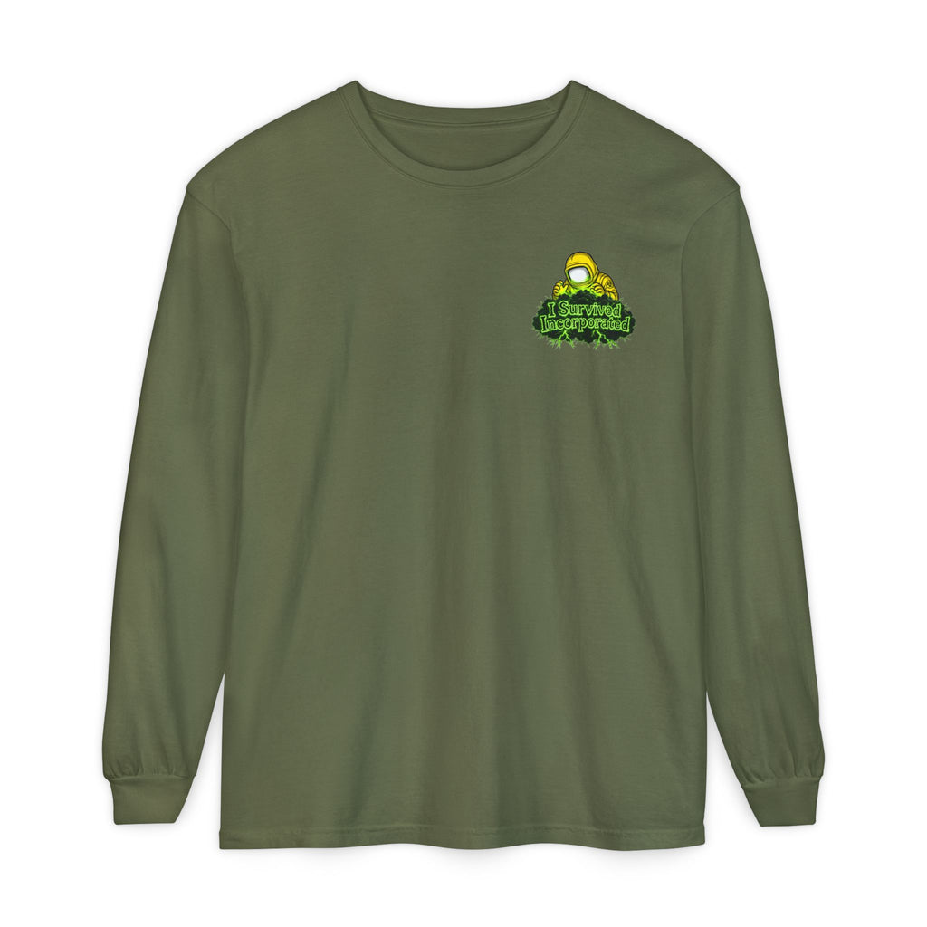 I Survived 2020 — "Please Stand By" Test Pattern Toxic Signal Tee Summer Premiere Unisex Garment-Dyed Long Sleeve T-Shirt