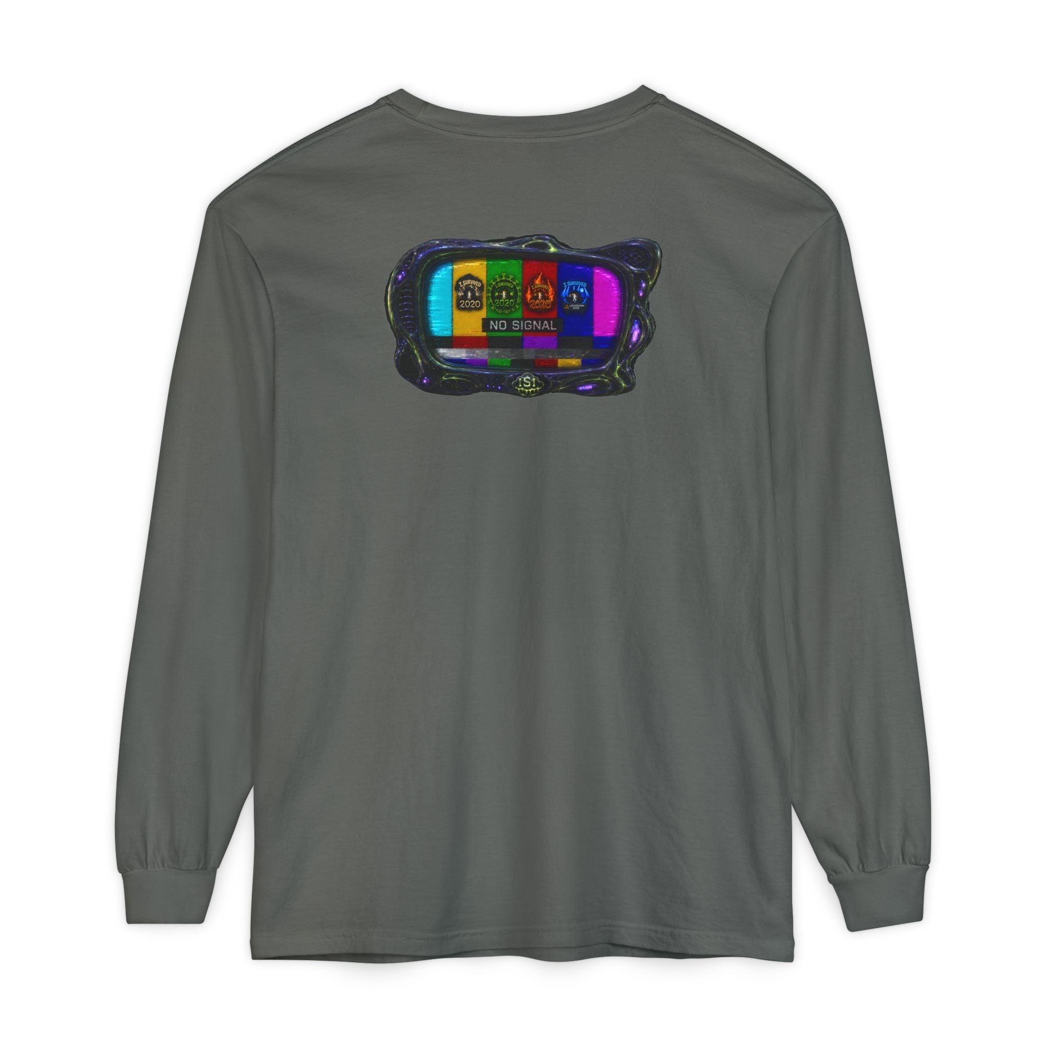 I Survived 2020 — "No Signal" Test Pattern Tee Alien Broadcast Finale Summer Premiere Garment-Dyed Long Sleeve T-Shirt