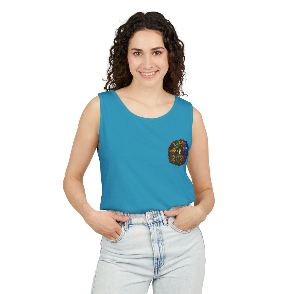 I Survived 2020 — "No Signal" Test Pattern Tee Alien Broadcast Finale Summer Premiere Unisex Garment-Dyed Tank Top