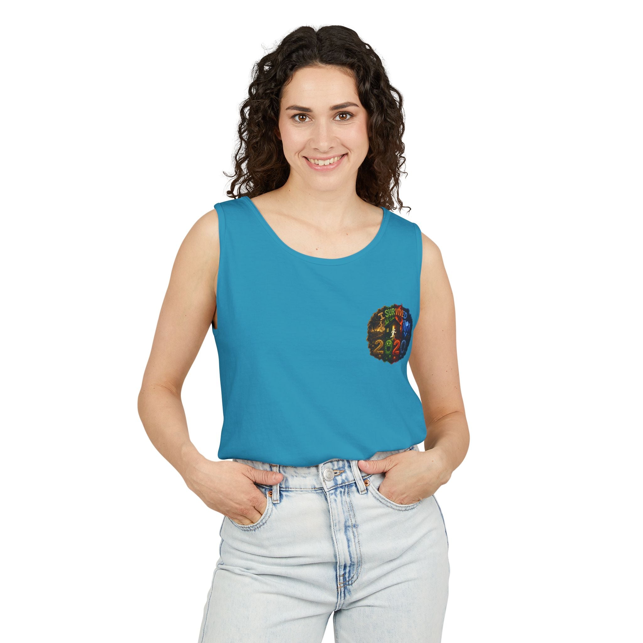 I Survived 2020 — "No Signal" Test Pattern Tee Alien Broadcast Finale Summer Premiere Unisex Garment-Dyed Tank Top