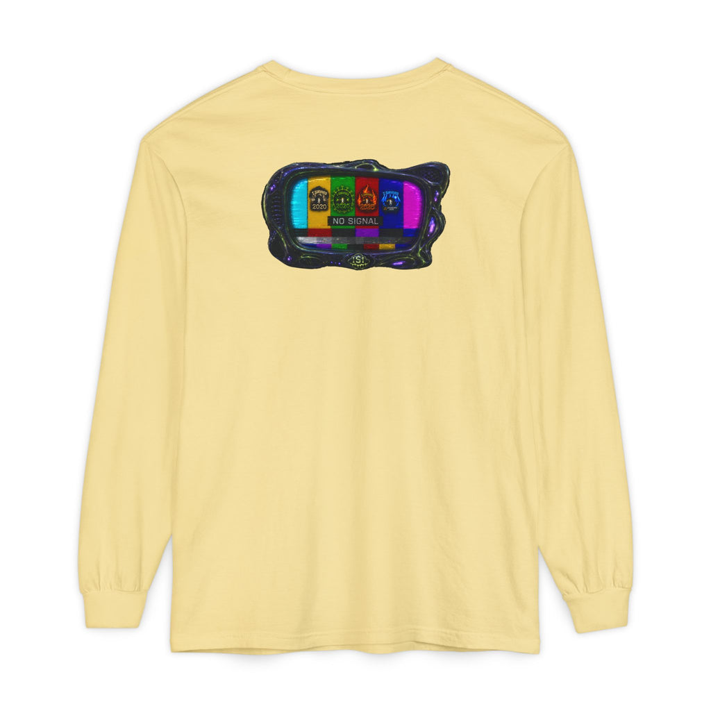 I Survived 2020 — "No Signal" Test Pattern Tee Alien Broadcast Finale Summer Premiere Garment-Dyed Long Sleeve T-Shirt