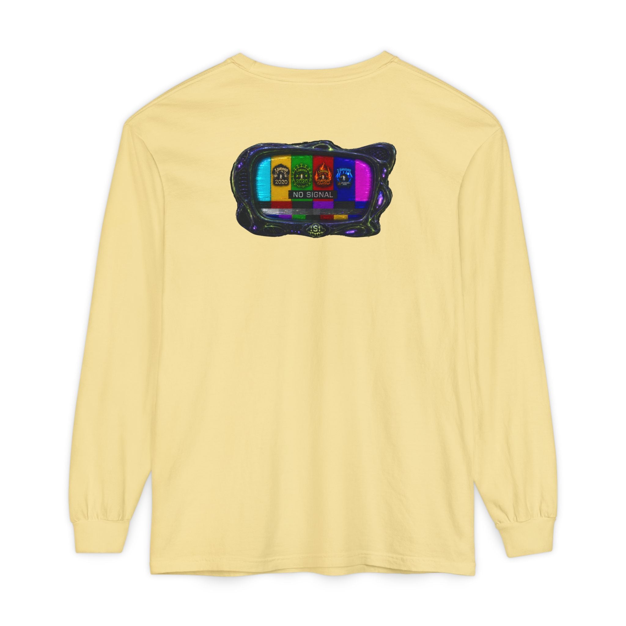 I Survived 2020 — "No Signal" Test Pattern Tee Alien Broadcast Finale Summer Premiere Garment-Dyed Long Sleeve T-Shirt