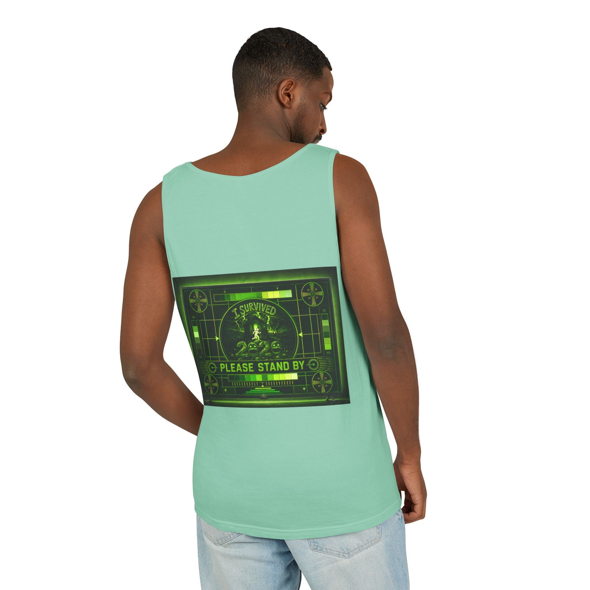 I Survived 2020 — "Please Stand By" Test Pattern Toxic Signal Tee Summer Premiere Unisex Garment-Dyed Tank Top