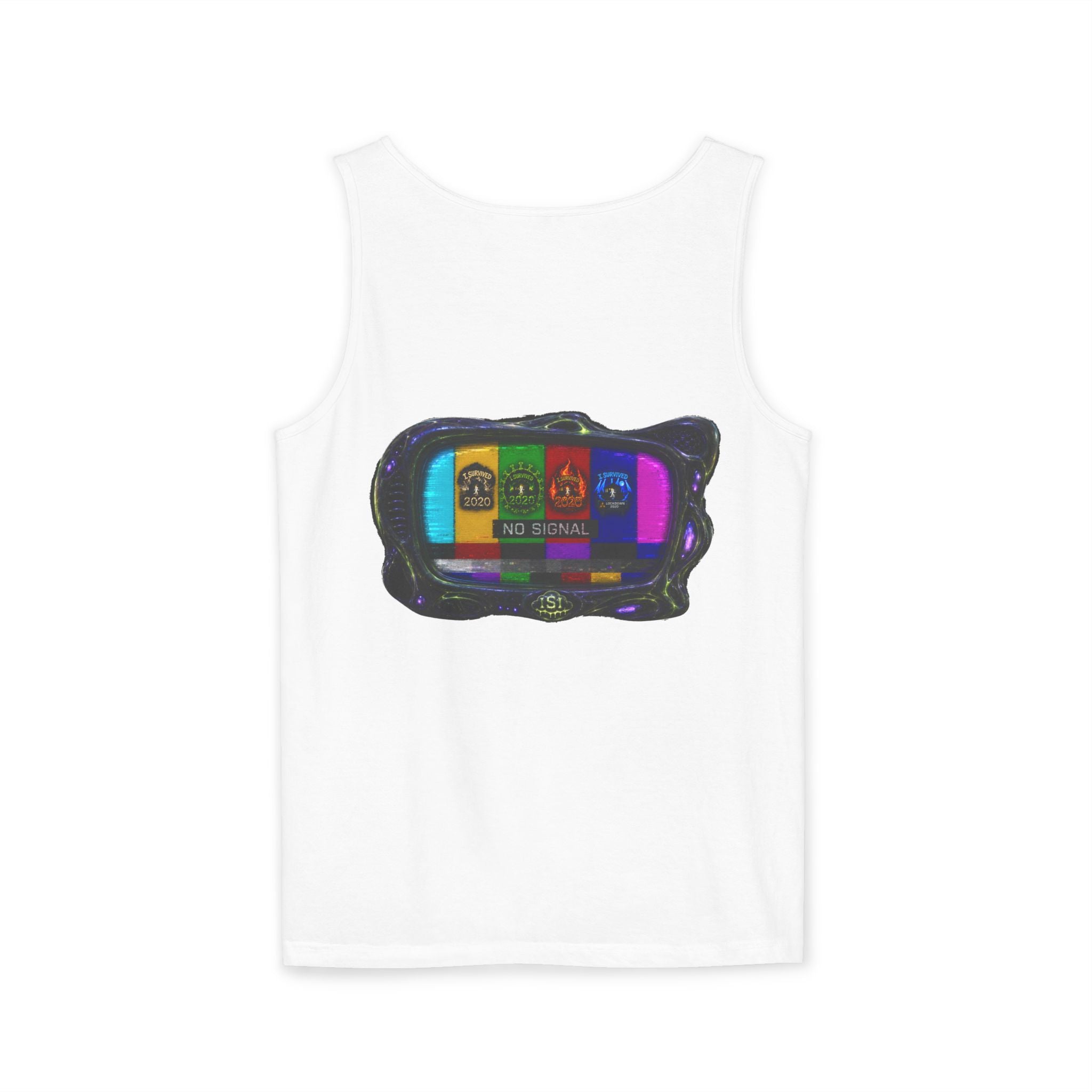 I Survived 2020 — "No Signal" Test Pattern Tee Alien Broadcast Finale Summer Premiere Unisex Garment-Dyed Tank Top
