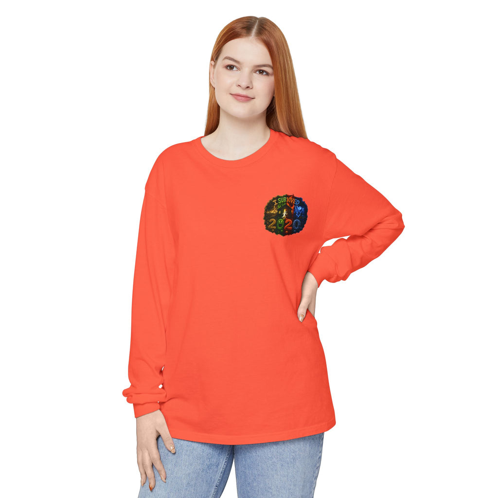 I Survived 2020 — "No Signal" Test Pattern Tee Alien Broadcast Finale Summer Premiere Garment-Dyed Long Sleeve T-Shirt
