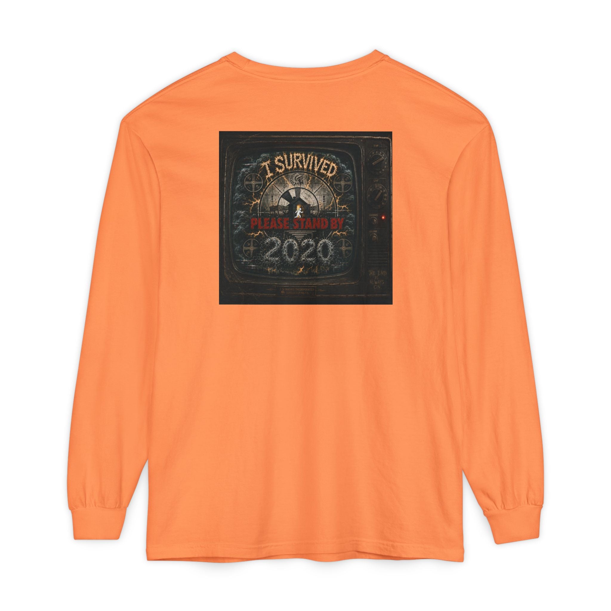 I Survived 2020 — "Please Stand By" Test Pattern Tee Summer Premier Unisex Garment-Dyed Long Sleeve T-Shirt